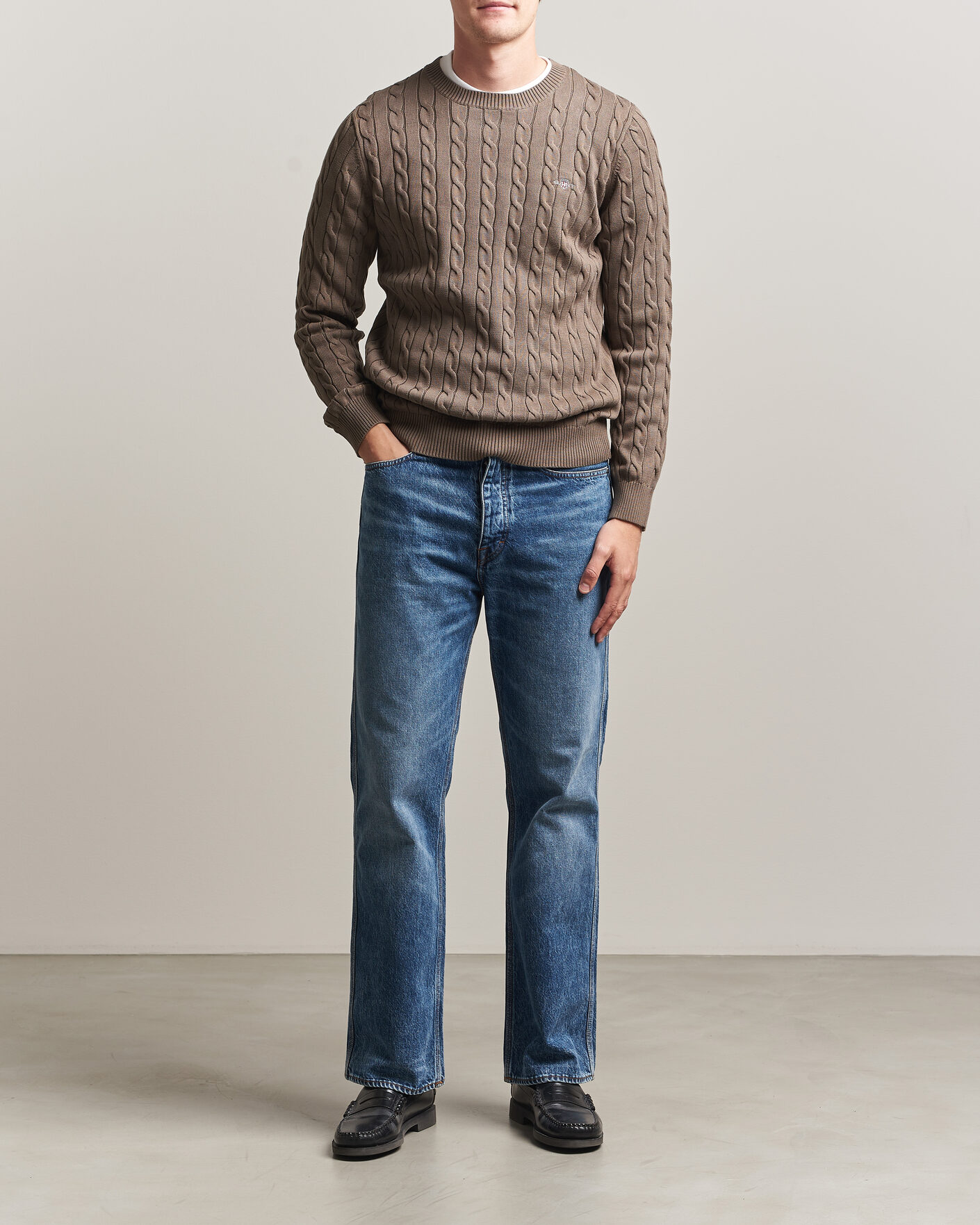 Herren | Pullover | Gant | Cotton Cable Crew Neck Faded Taupe