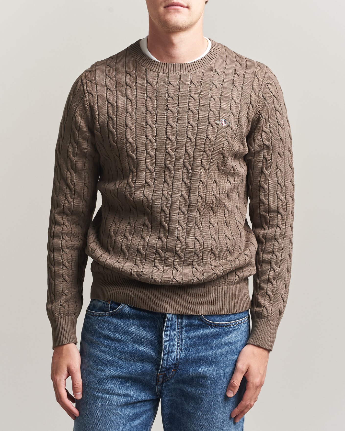 Herren | Pullover | Gant | Cotton Cable Crew Neck Faded Taupe