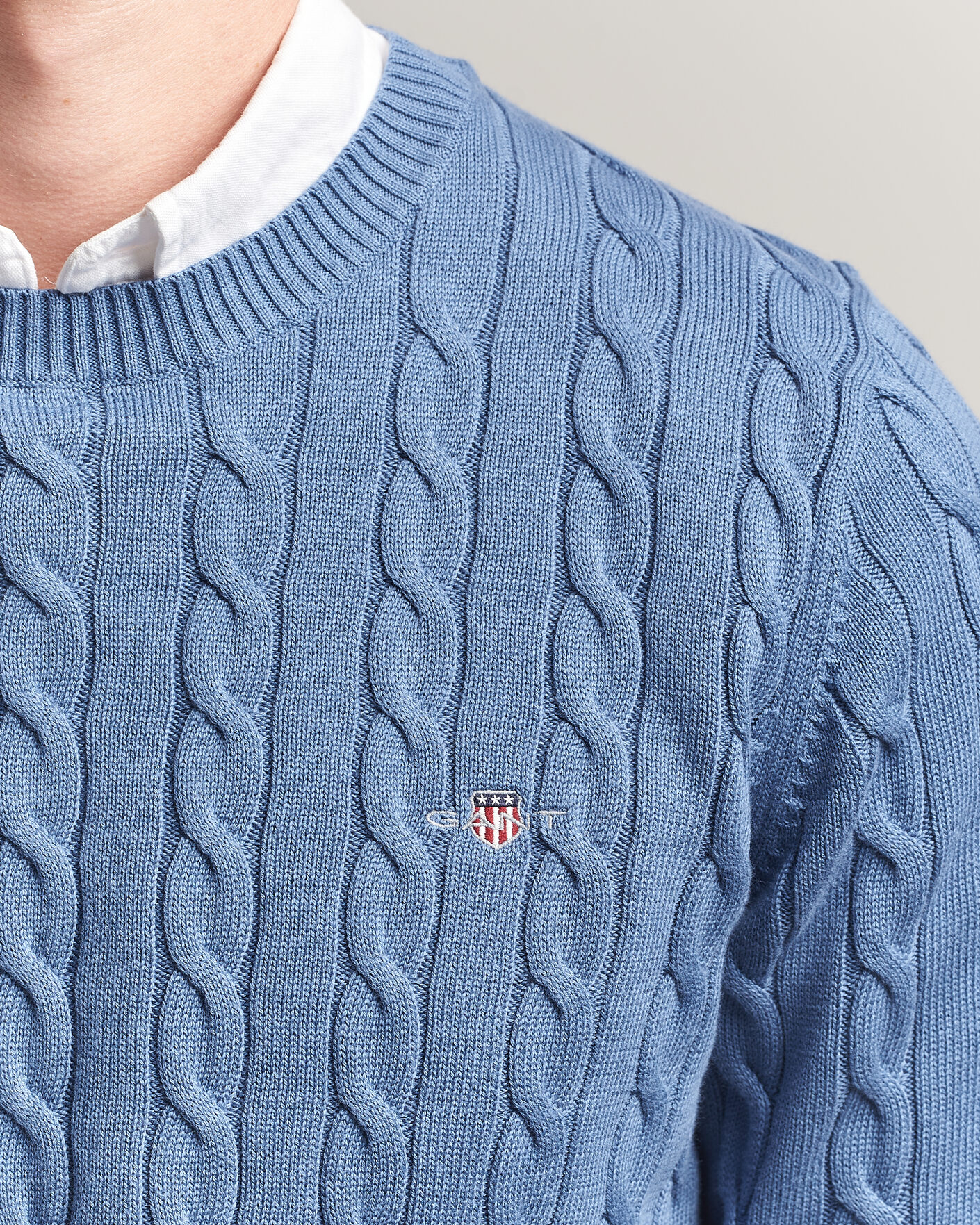 Herren | Pullover | Gant | Cotton Cable Crew Neck Blue Horizon