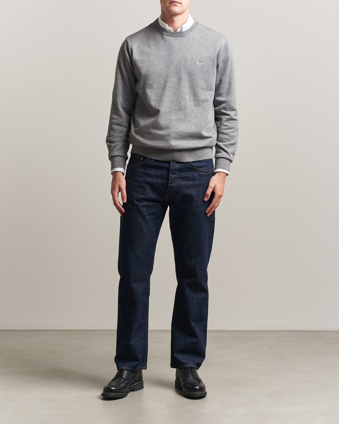 Herren | Pullover | Gant | Classic Cotton Crew Neck Dark Grey Melange