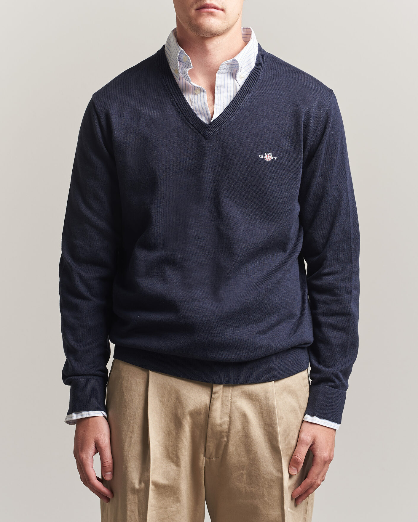 Herren | Pullover | Gant | Classic Cotton V-Neck Evening Blue