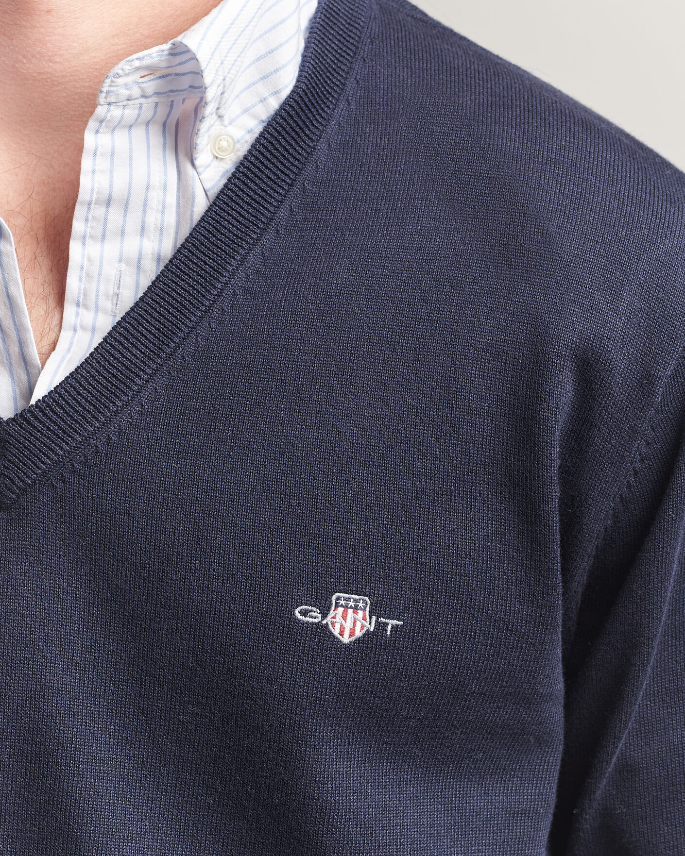 Herren | Pullover | Gant | Classic Cotton V-Neck Evening Blue