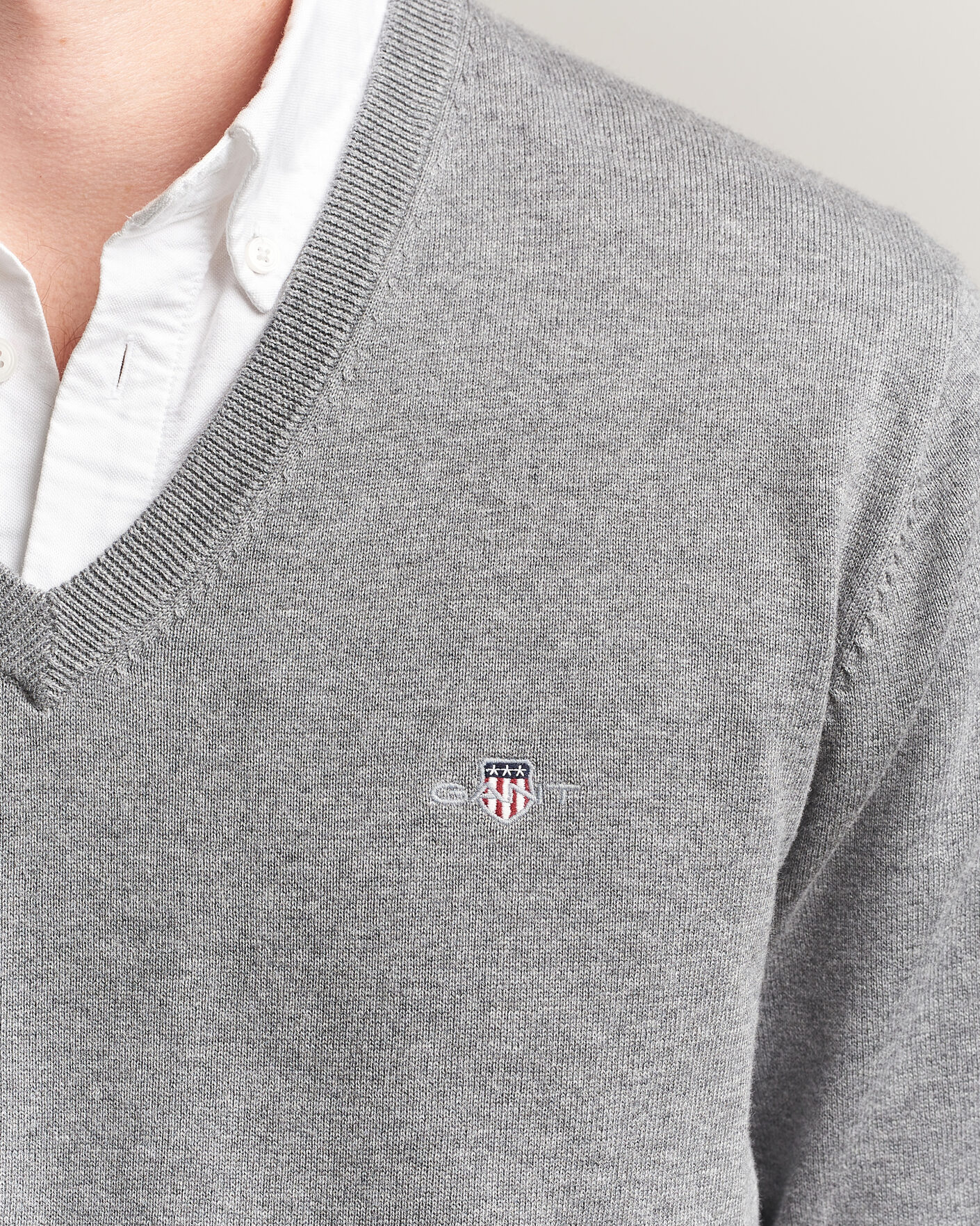 Herren | Pullover | Gant | Classic Cotton V-Neck Dark Grey Melange
