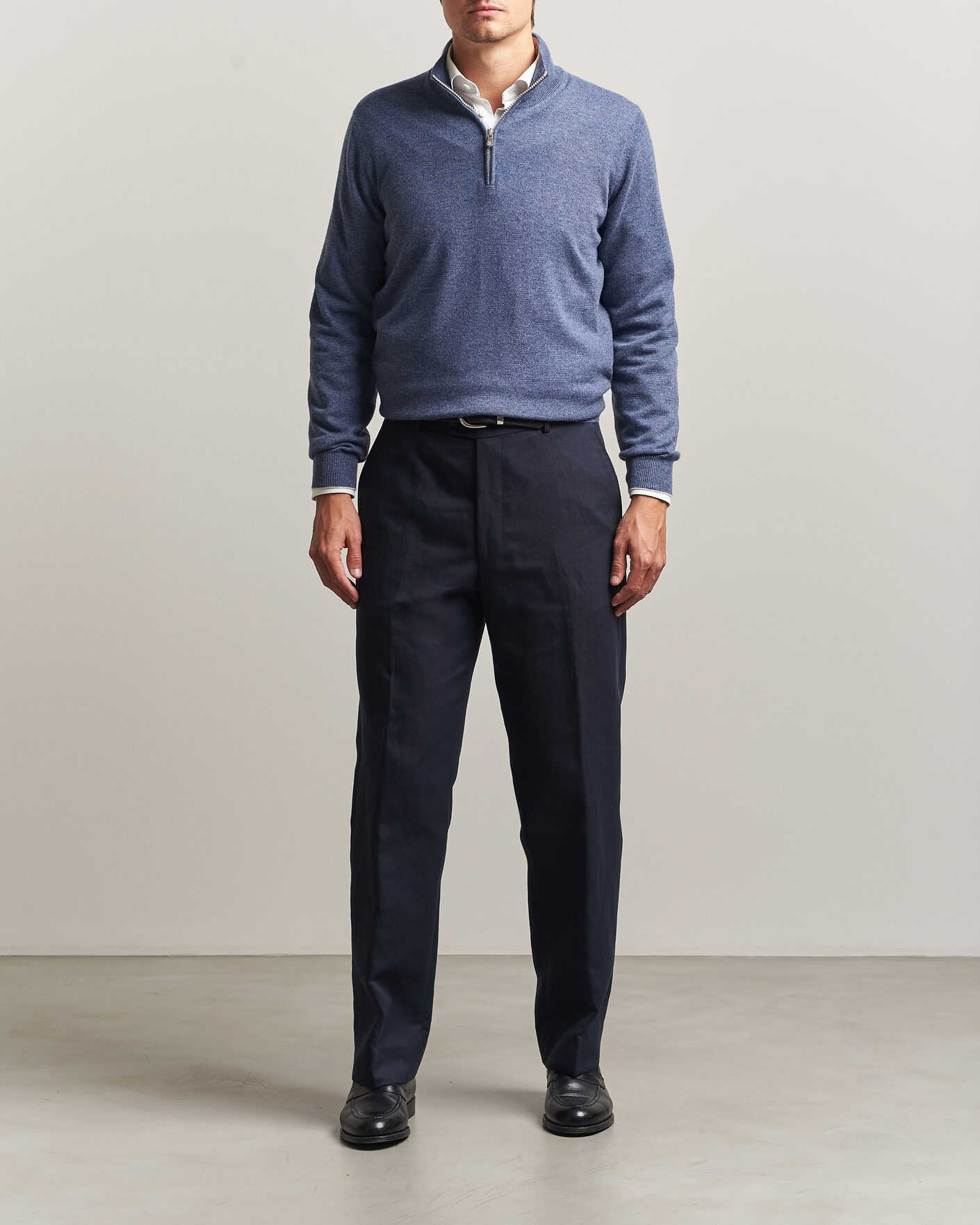 Herren | Pullover | Brunello Cucinelli | 2 Ply Cashmere Half Zip Denim Blue