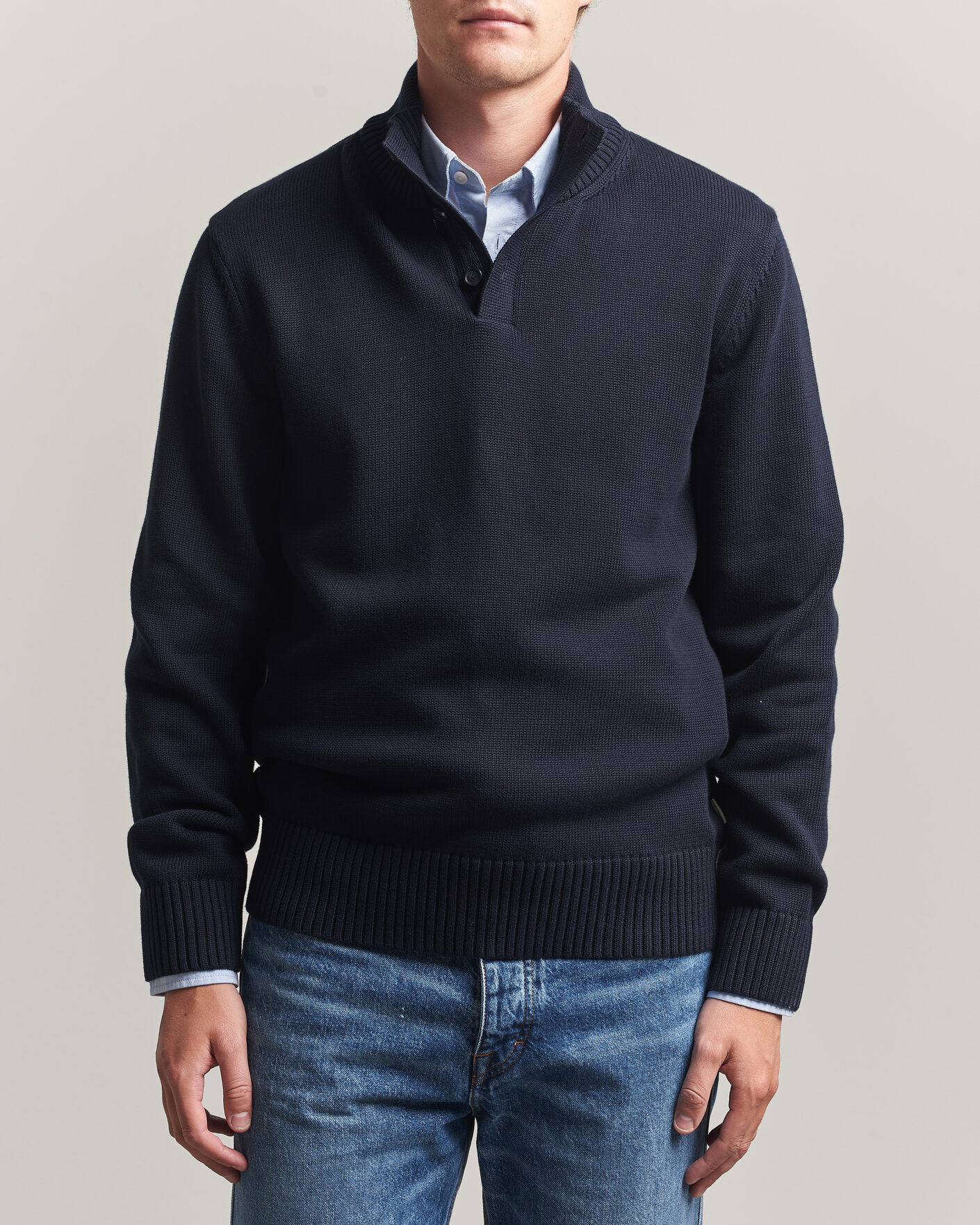 Herren | Pullover | Gant | Supima Cotton Half Buttoned Neck Evening Blue