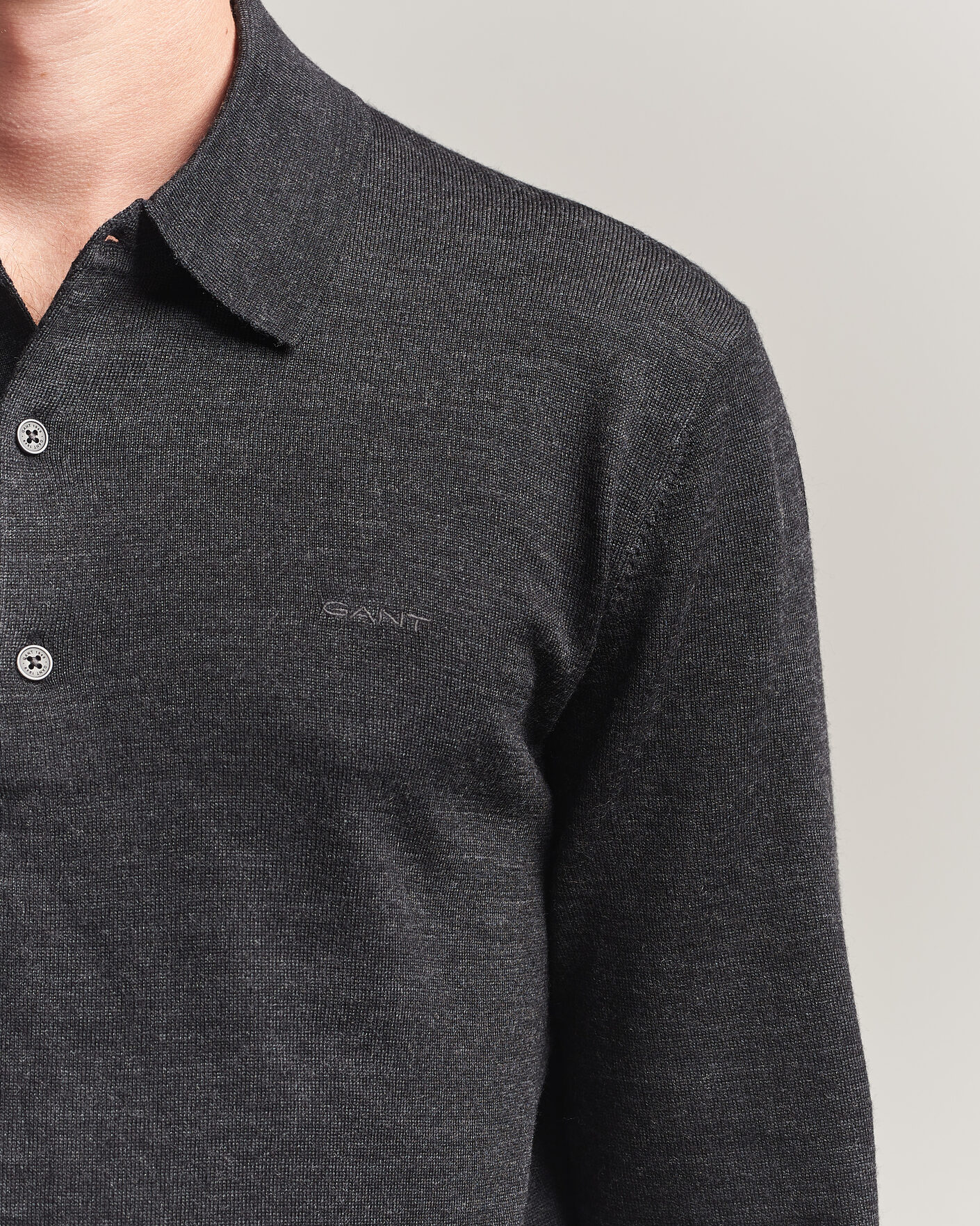 Herren | Pullover | Gant | Extrafine Merino Knitted Polo Dark Charcoal Melange
