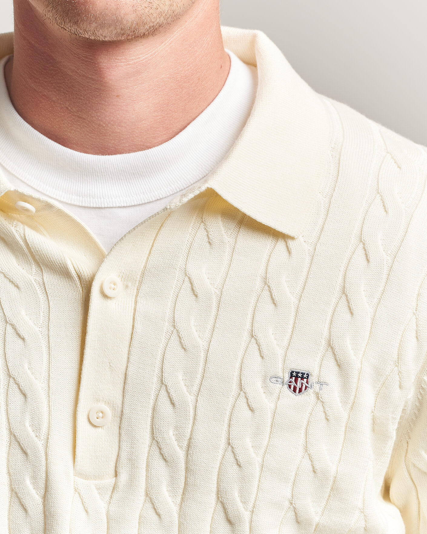 Herren | Pullover | Gant | Cotton Cable Polo Cream