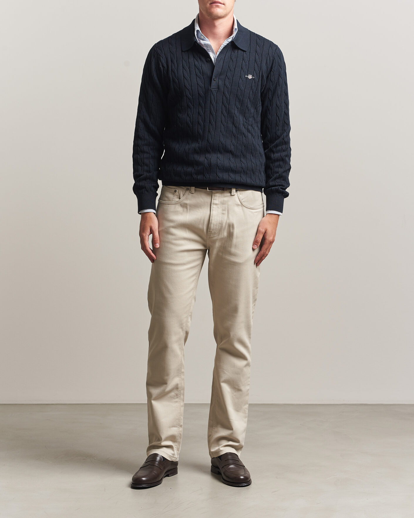 Herren | Pullover | Gant | Cotton Cable Polo Evening Blue