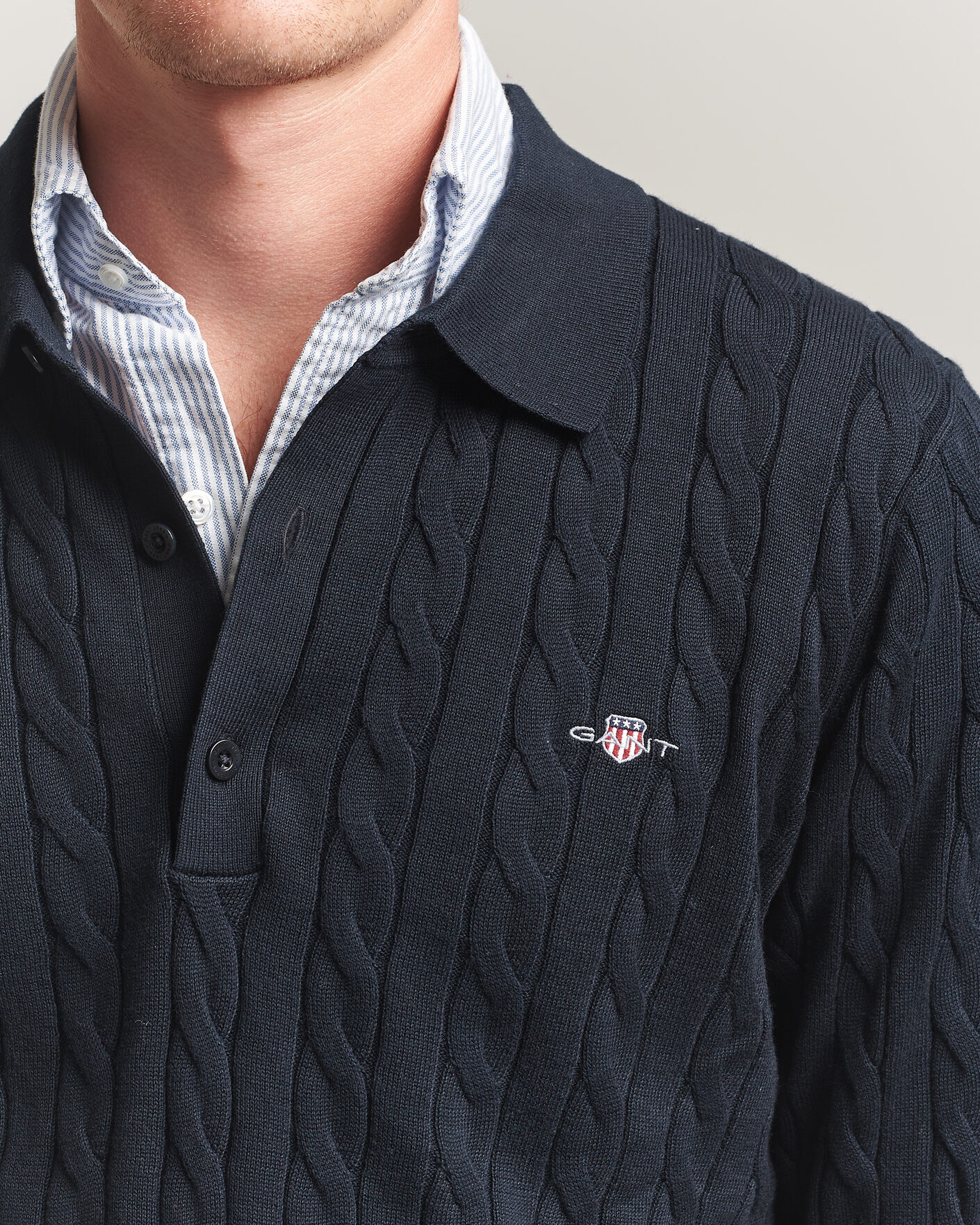 Herren | Pullover | Gant | Cotton Cable Polo Evening Blue