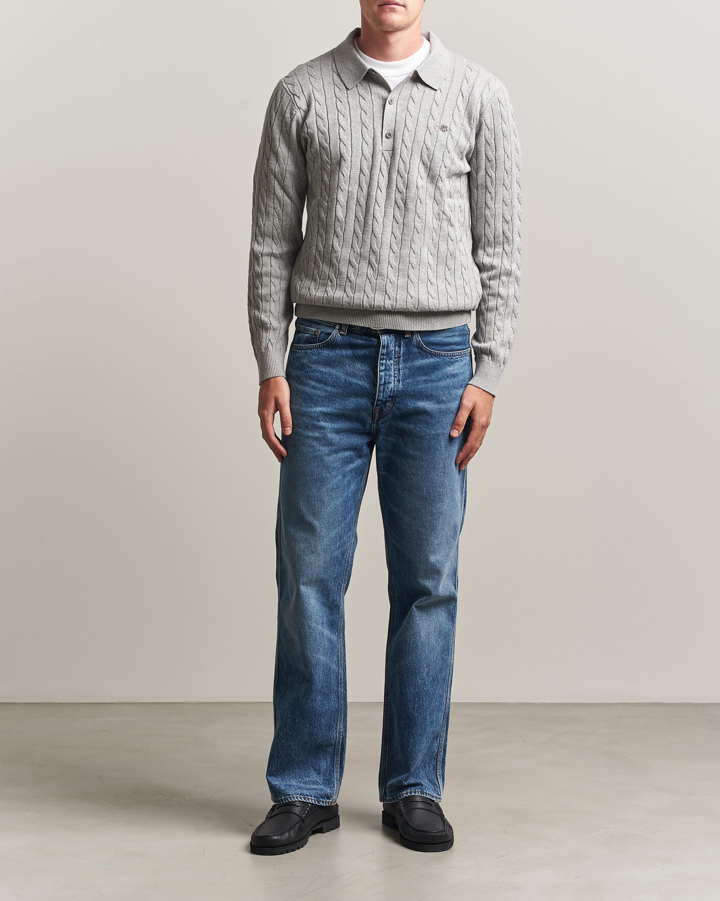 Herren | Pullover | Gant | Cotton Cable Polo Grey Melange