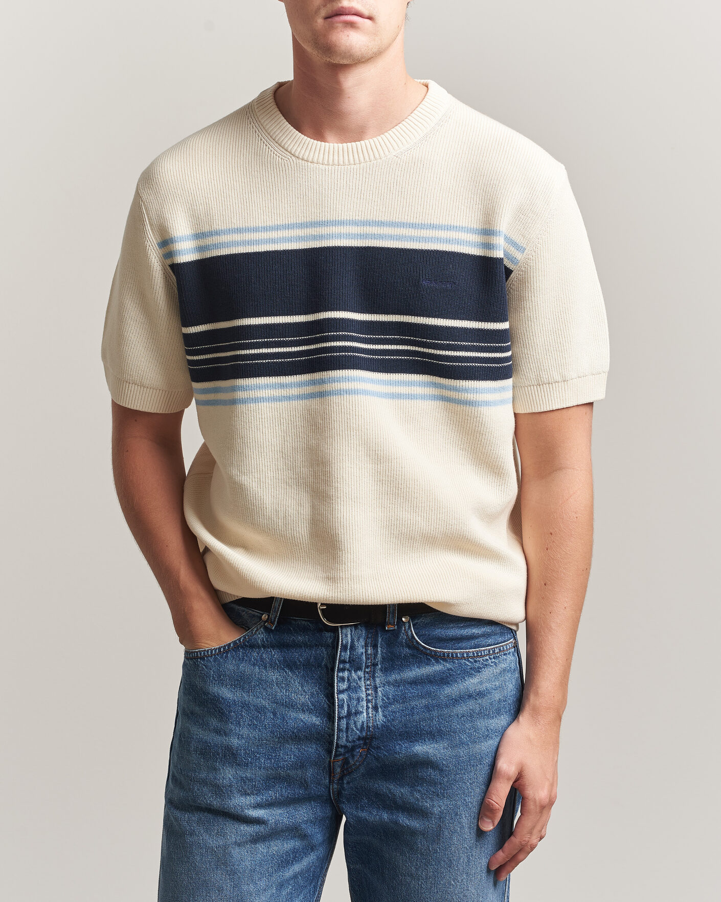 Herren | T-Shirts | Gant | Knitted Striped T-shirt Cream