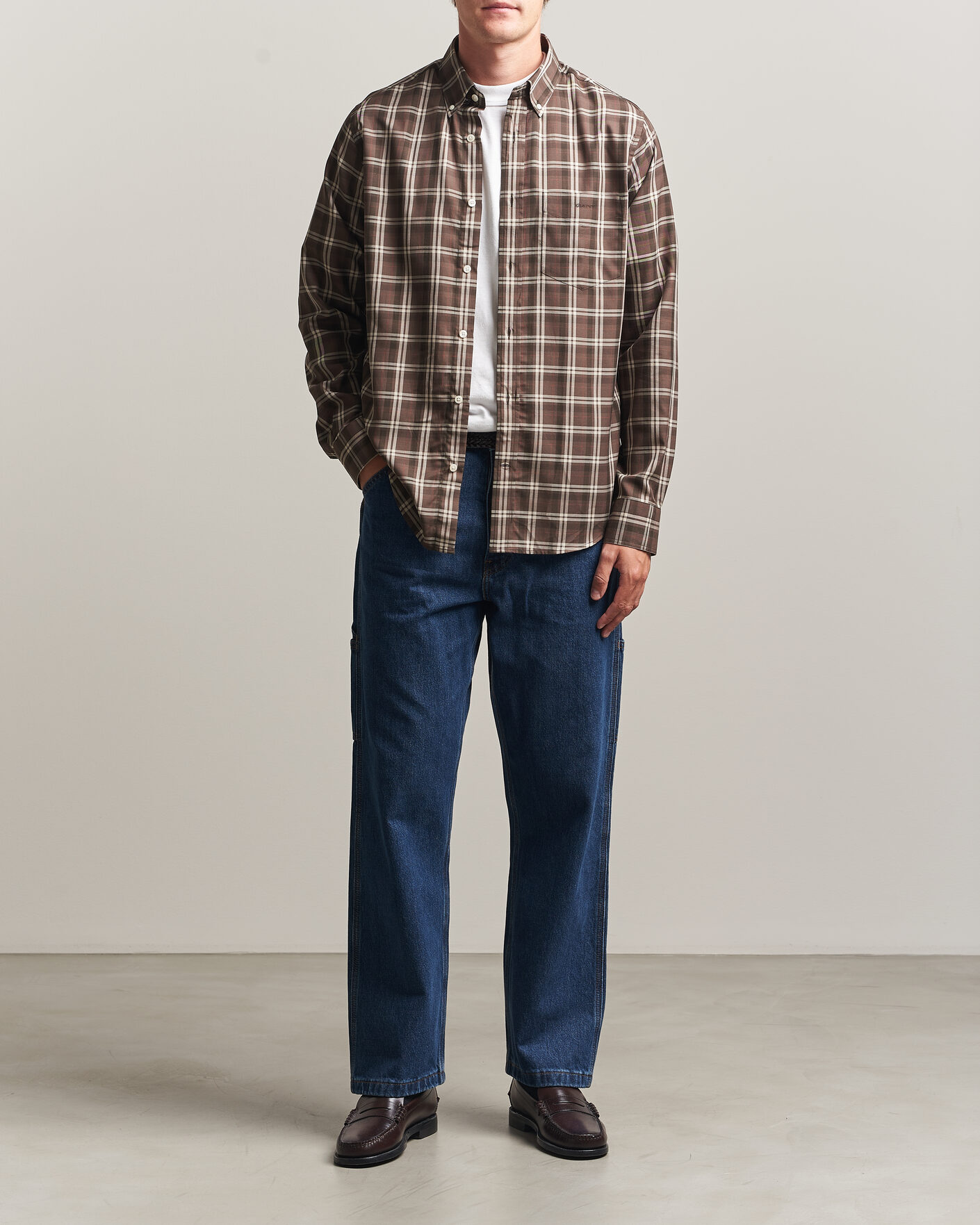 Herren | Hemden | Gant | Regular Fit Twill Checked Shirt Faded Taupe