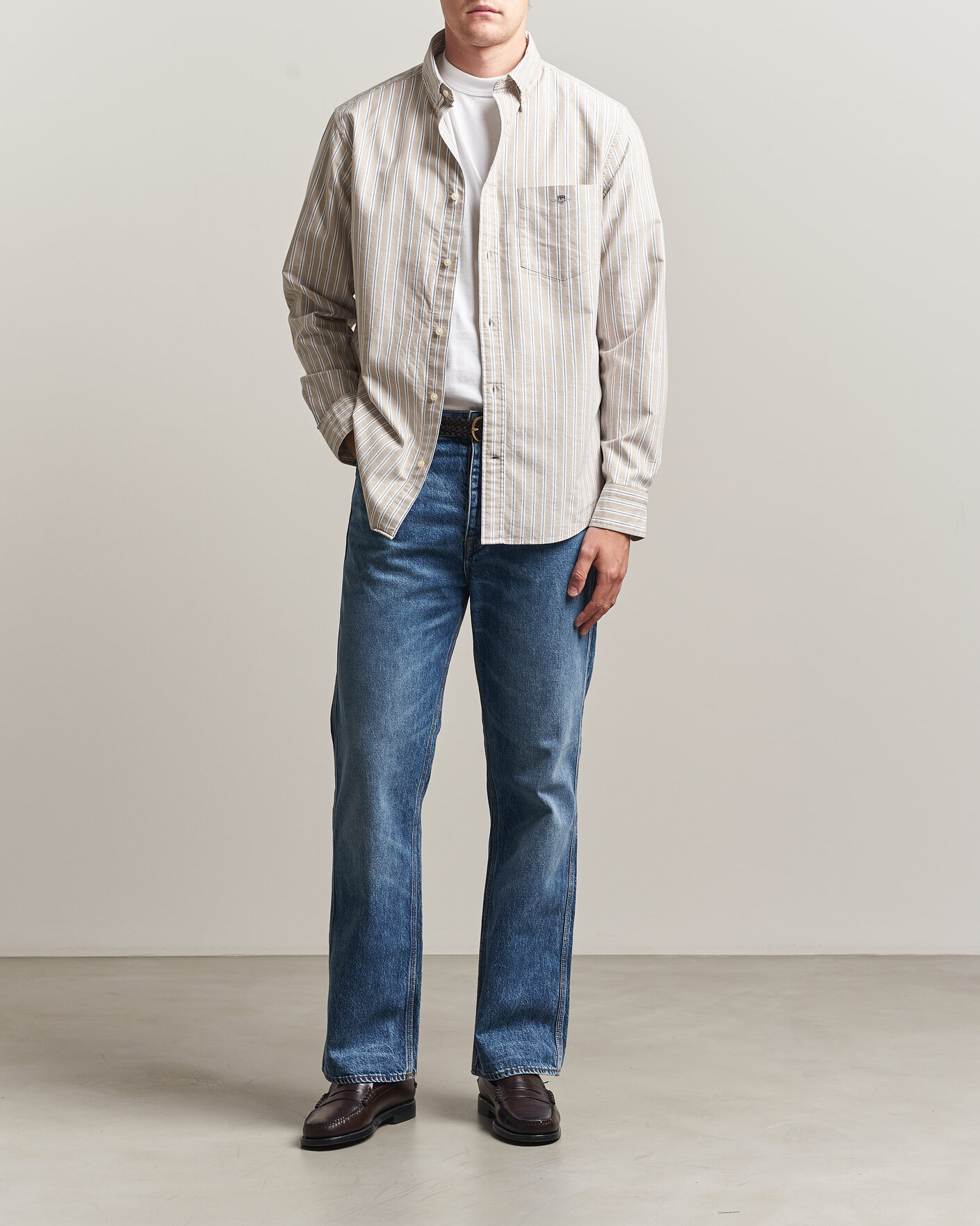 Herren | Hemden | Gant | Regular Fit Classic Striped Oxford Shirt Light Taupe