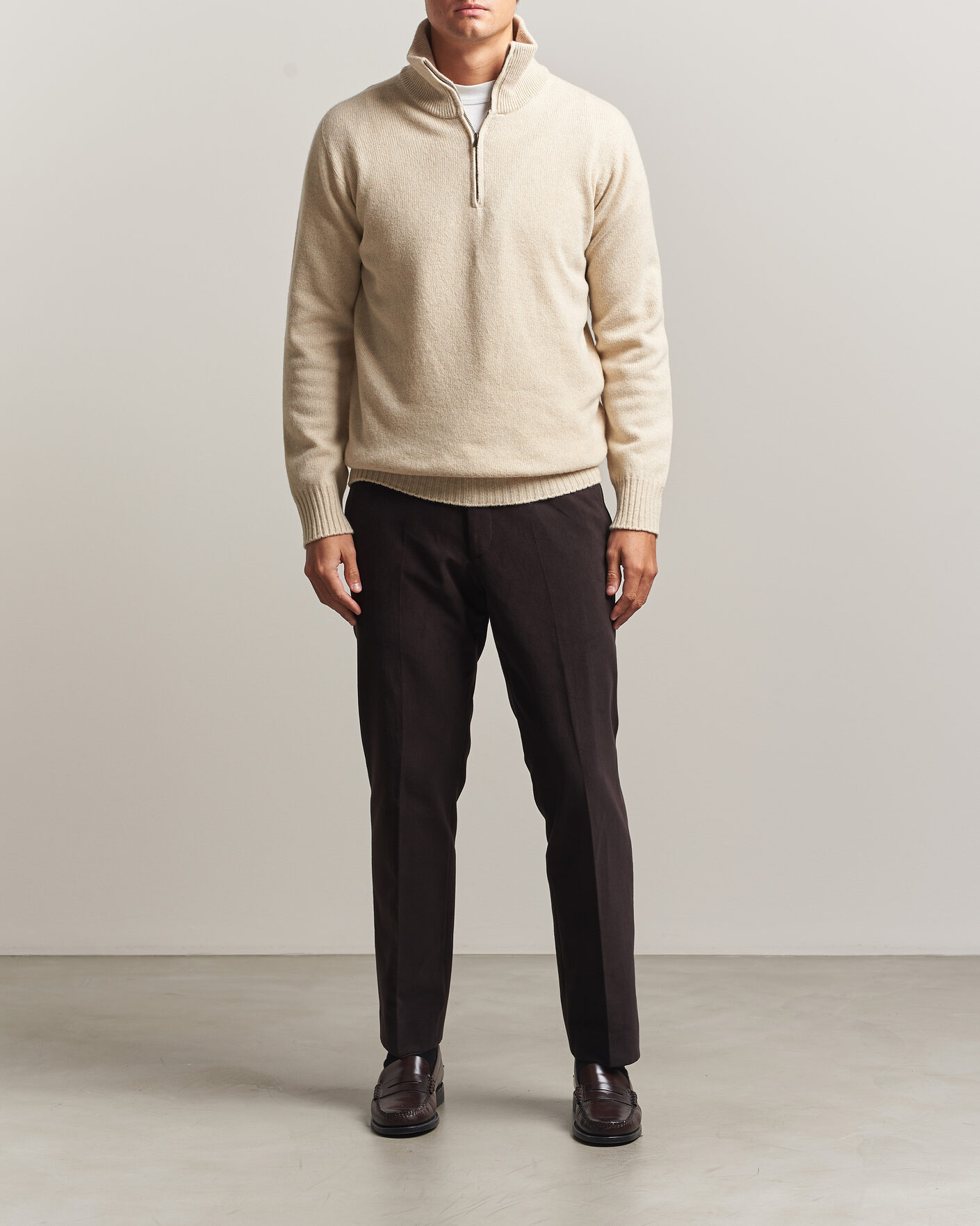 Herren | Pullover | Altea | Wool/Cashmere Half Zip Beige