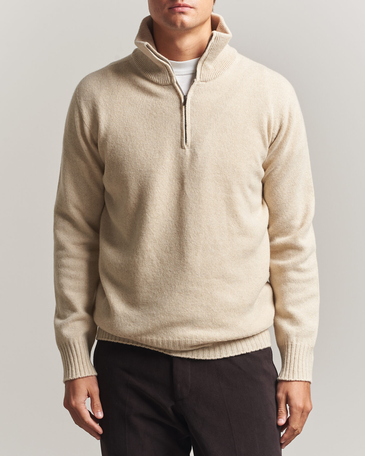 Herren | Pullover | Altea | Wool/Cashmere Half Zip Beige