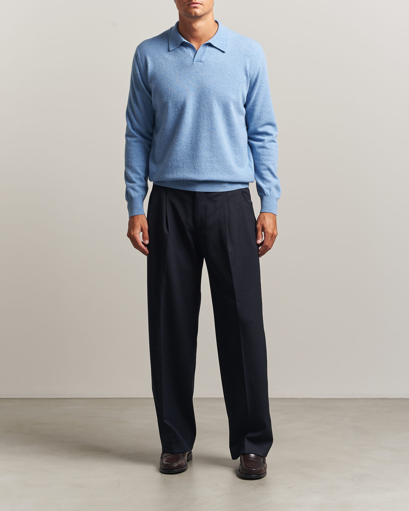Herren | Pullover | Altea | Long Sleeve Knitted Polo Sky Blue
