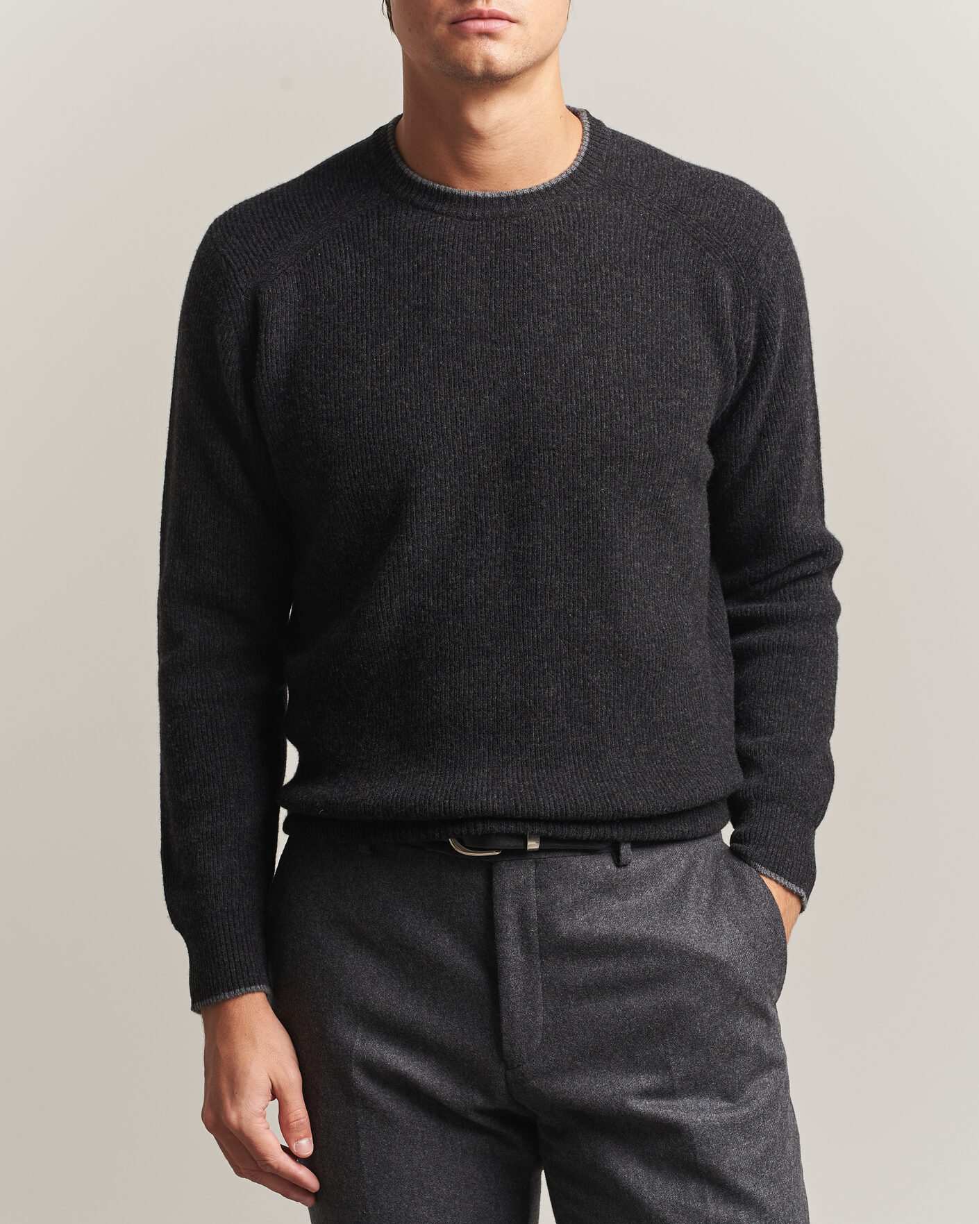Herren | Pullover | Altea | Rib Wool Raglan Sweater Charcoal