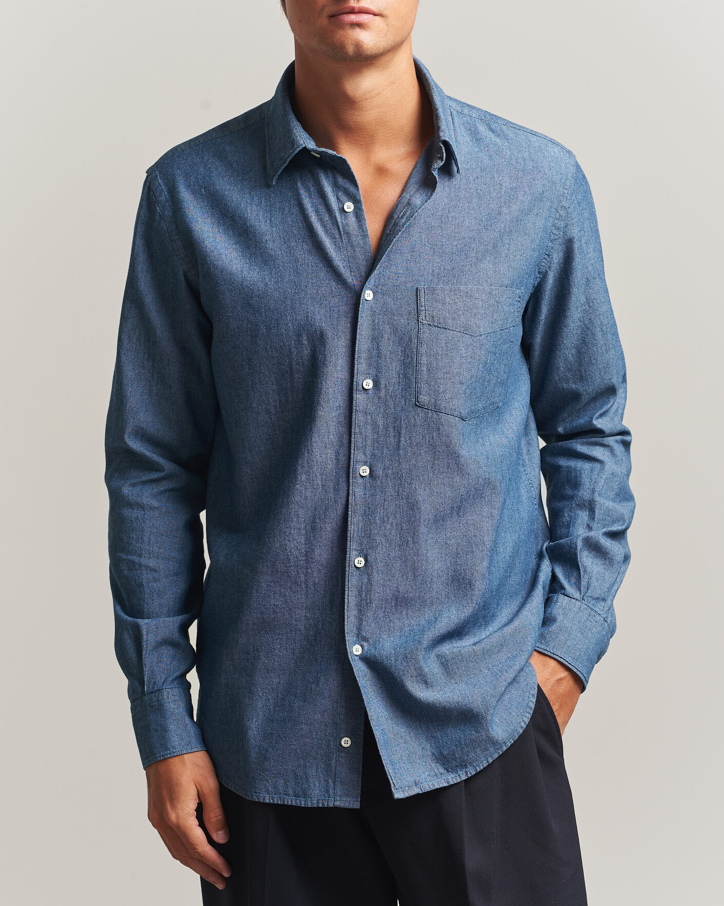 Herren | Hemden | Aspesi | Chambray Shirt Blue Denim