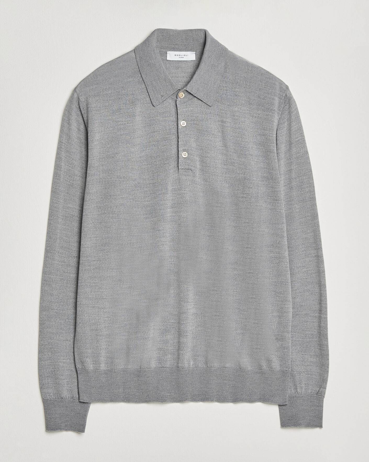 Herren | Pullover | Boglioli | Knitted Long Sleeve Polo Light Grey