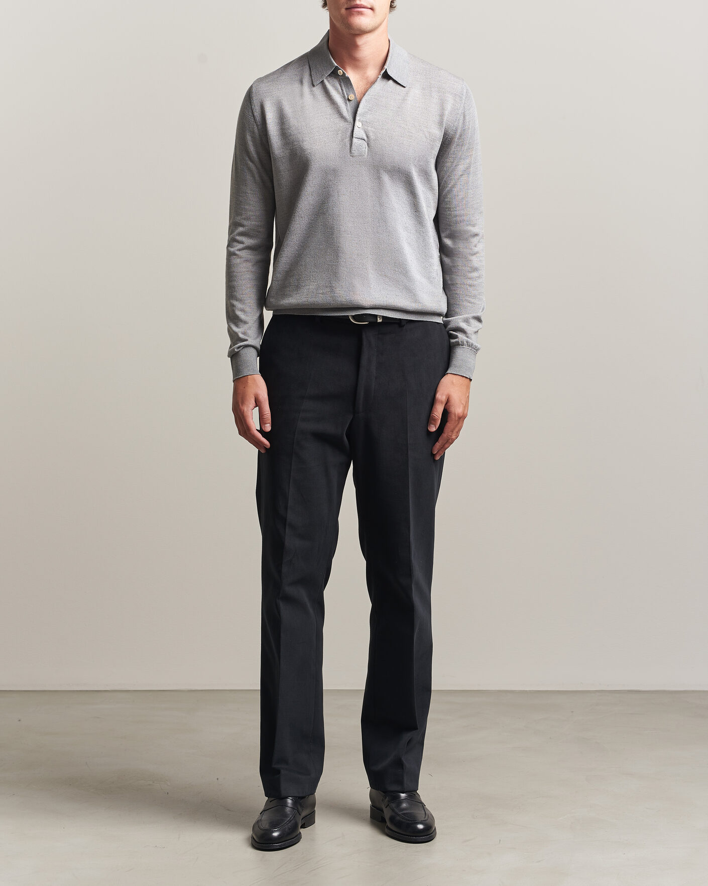Herren | Pullover | Boglioli | Knitted Long Sleeve Polo Light Grey