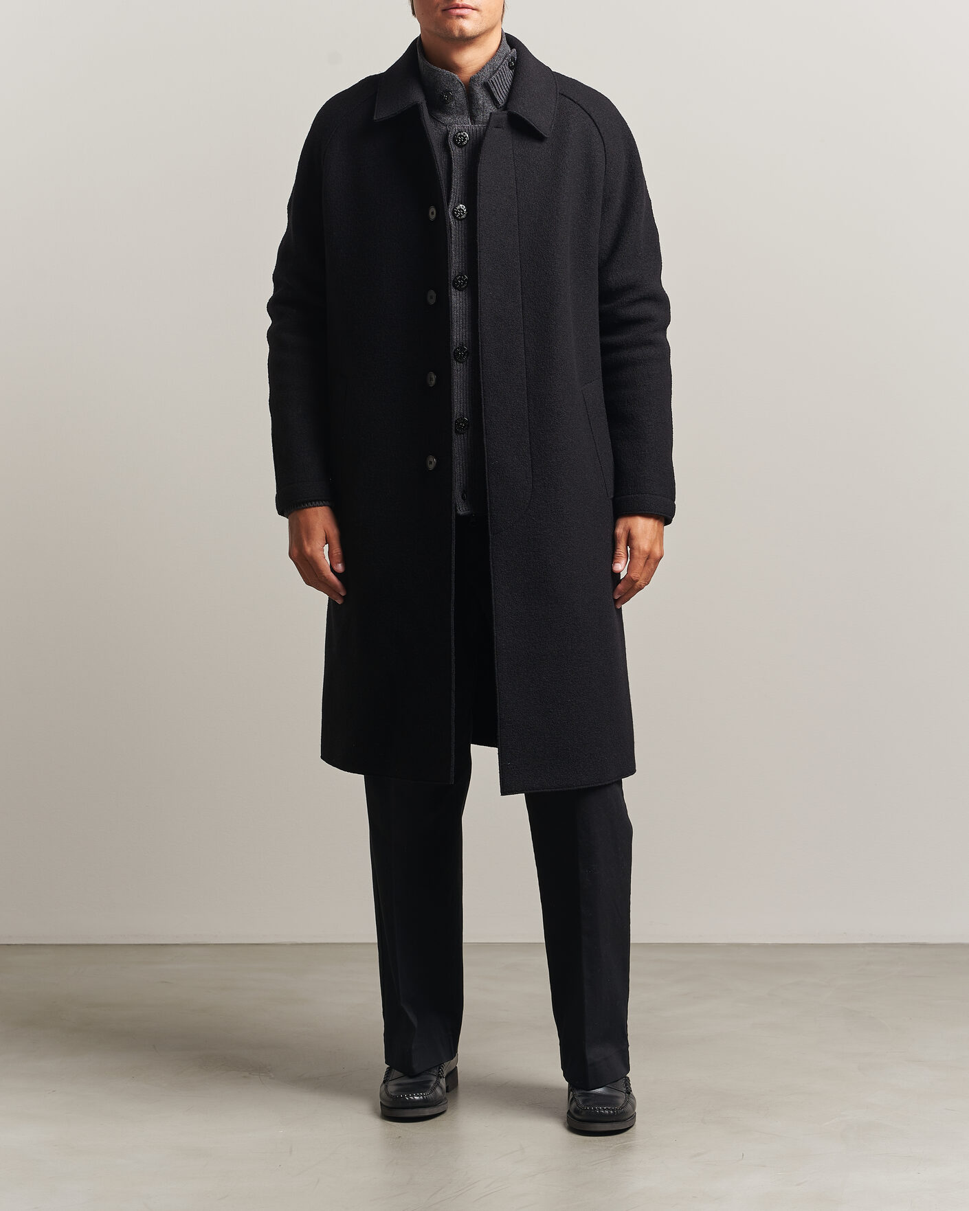 Herren | Jacken | Harris Wharf London | Boiled Wool Fly Front Balmacan Coat Black