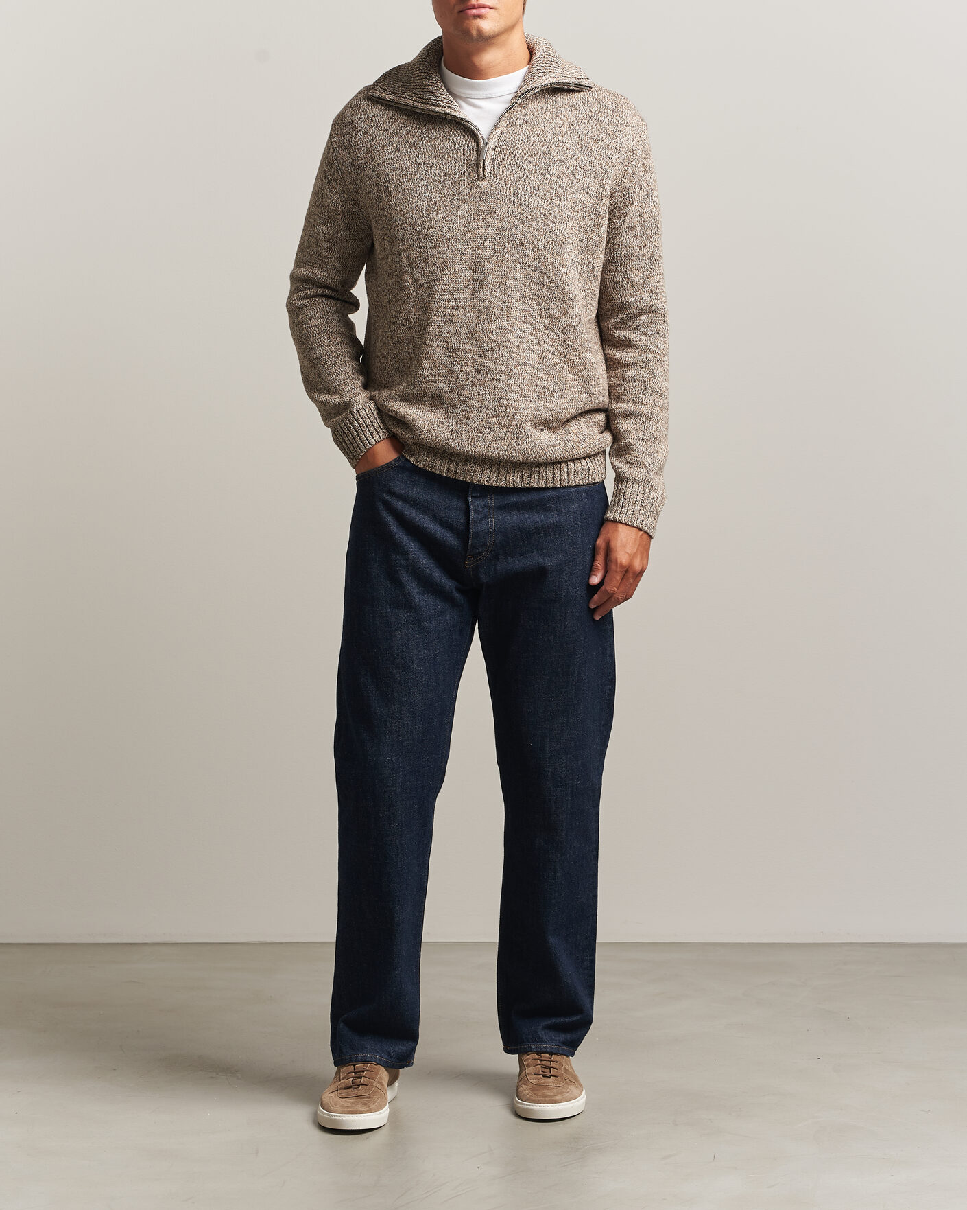 Herren | Pullover | KnowledgeCotton Apparel | Heavy Knitted Half Zip Brown