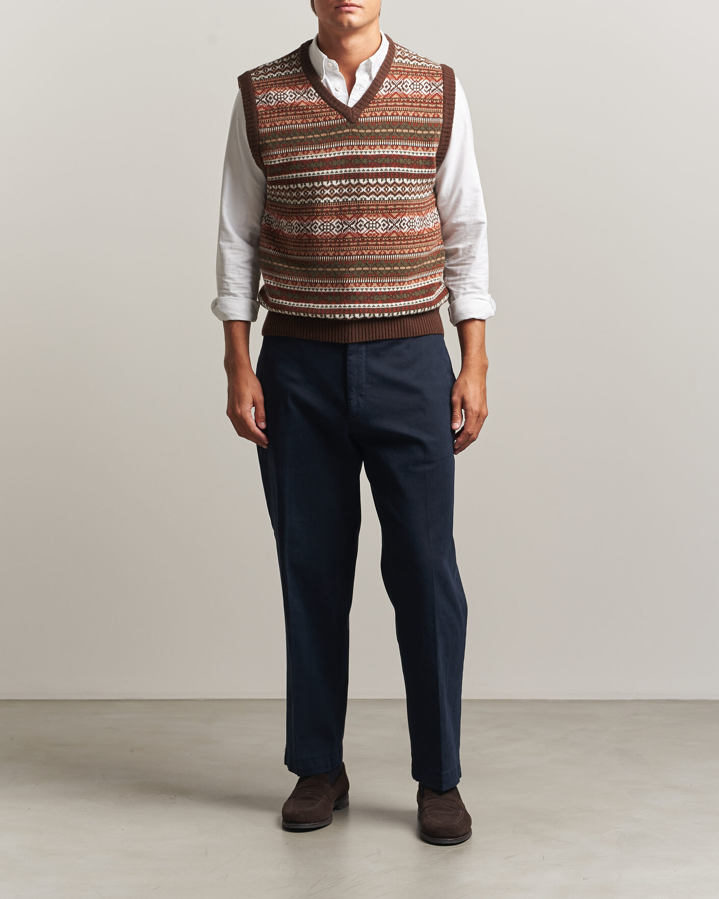Herren | Pullover | Morgano | Wool/Cashmere Fair Isle Knitted Vest Brown