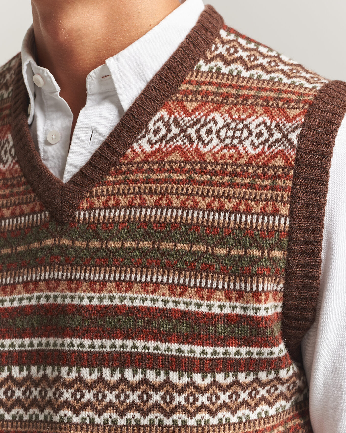 Herren | Pullover | Morgano | Wool/Cashmere Fair Isle Knitted Vest Brown