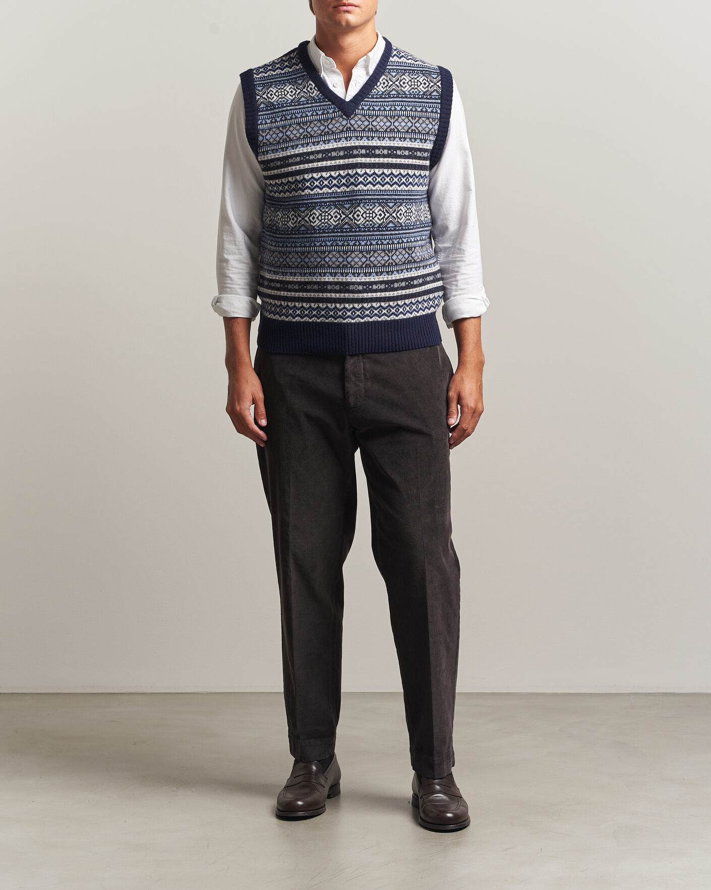 Herren | Pullover | Morgano | Wool/Cashmere Fair Isle Knitted Vest Navy