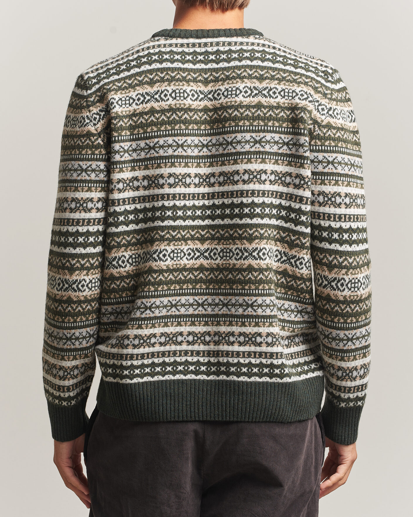 Herren | Pullover | Morgano | Wool/Cashmere Fair Isle Knitted Crewneck Green