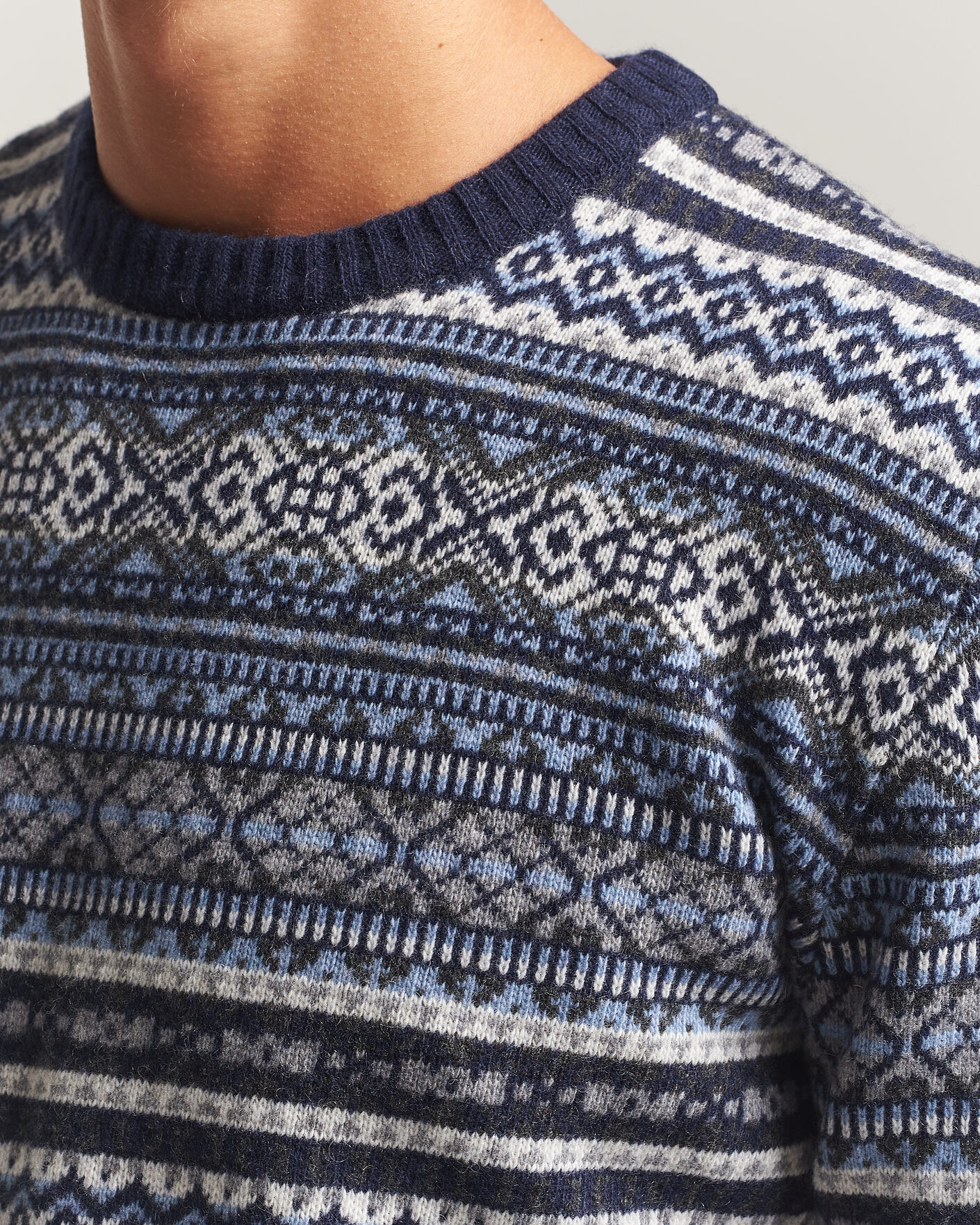 Herren | Pullover | Morgano | Wool/Cashmere Fair Isle Knitted Crewneck Navy