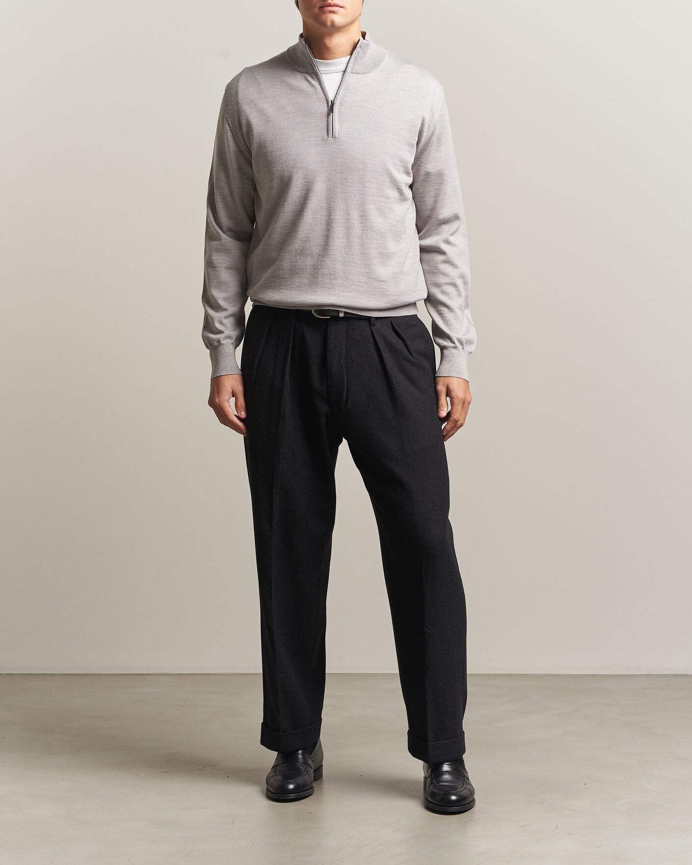 Herren | Pullover | Morgano | Extra Fine Merino Wool Half-Zip Light Grey