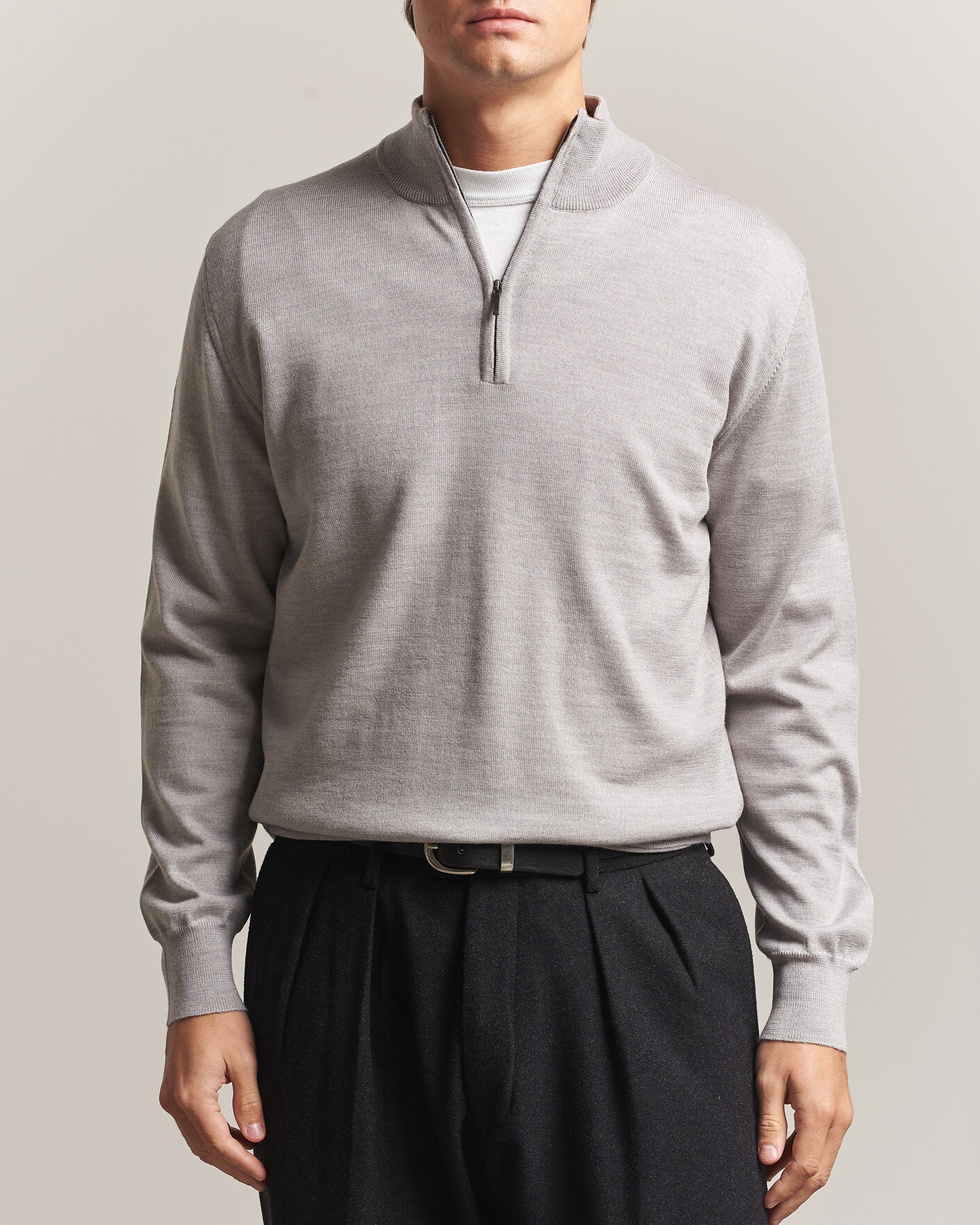 Herren | Pullover | Morgano | Extra Fine Merino Wool Half-Zip Light Grey