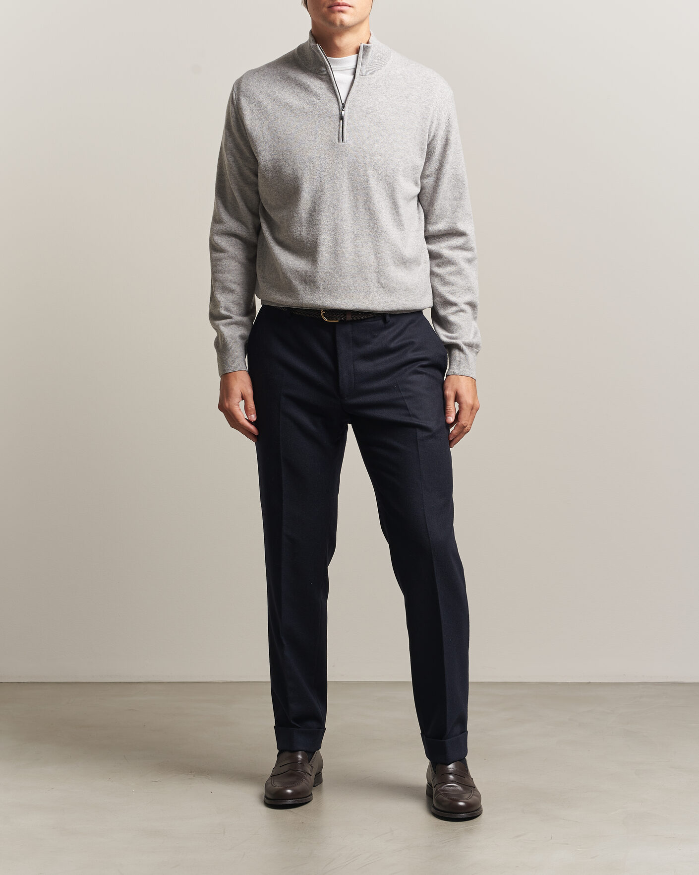 Herren | Pullover | Morgano | Wool/Cashmere Half-Zip Mid Grey