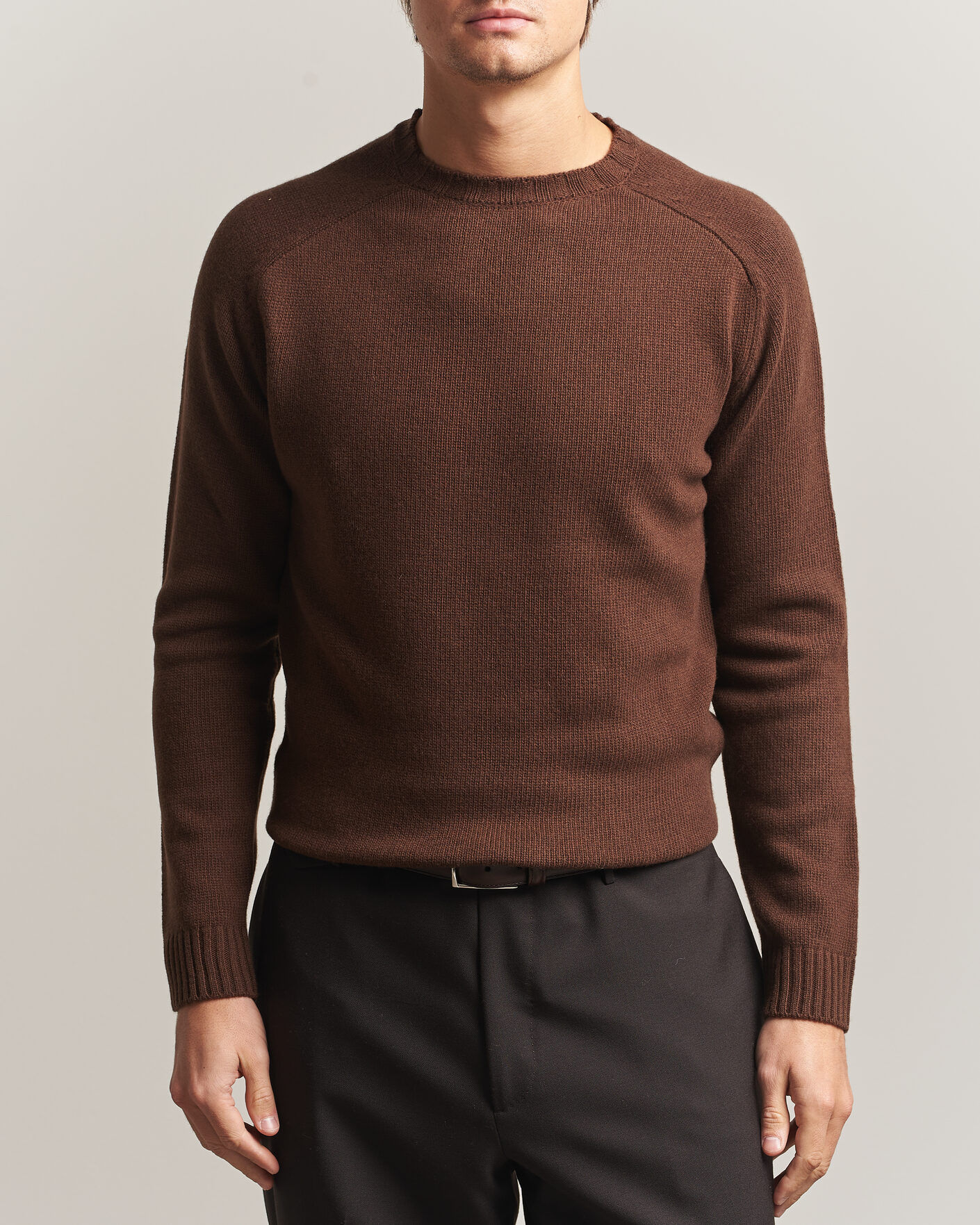 Herren | Pullover | Morgano | Heavy Knitted Wool/Cashmere Crewneck Dark Brown