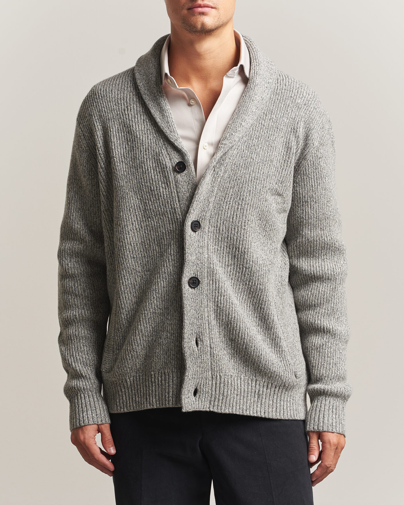 Herren | Pullover | Charles Tyrwhitt | Chunky Merino Shawl Neck Cardigan Grey