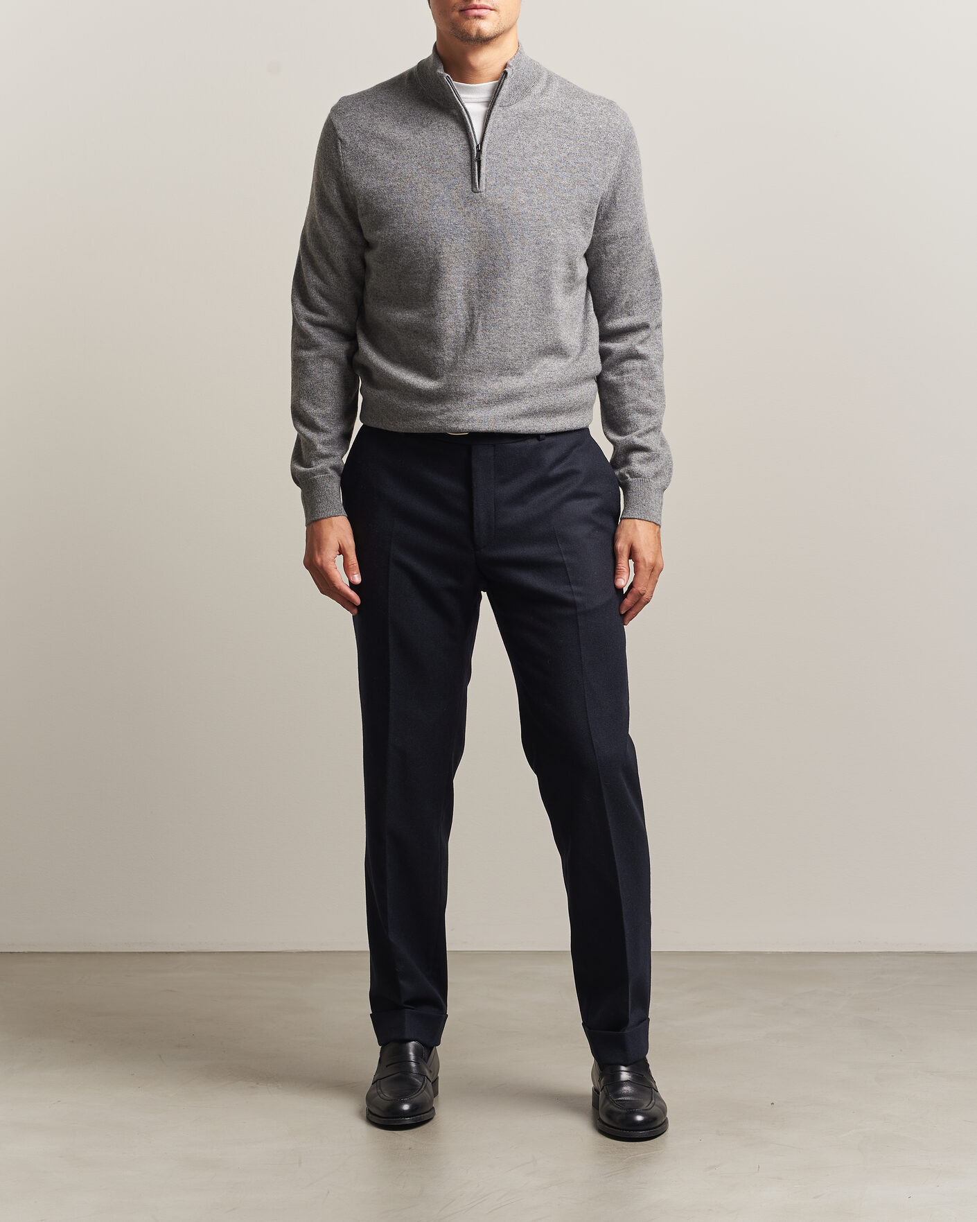 Herren | Pullover | Charles Tyrwhitt | Pure Cashmere Zip Neck Jumper Grey
