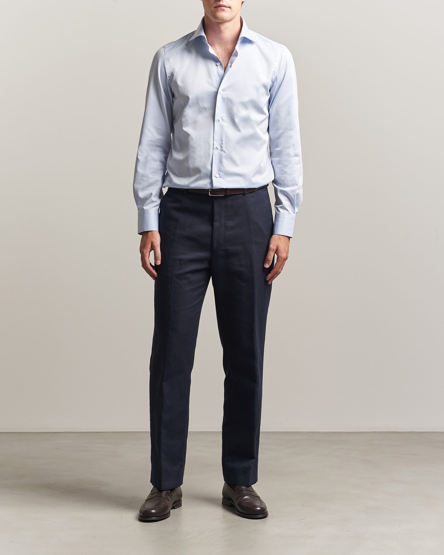 Herren | Hemden | Finamore Napoli | Milano Slim Traveller Cotton Shirt Light Blue