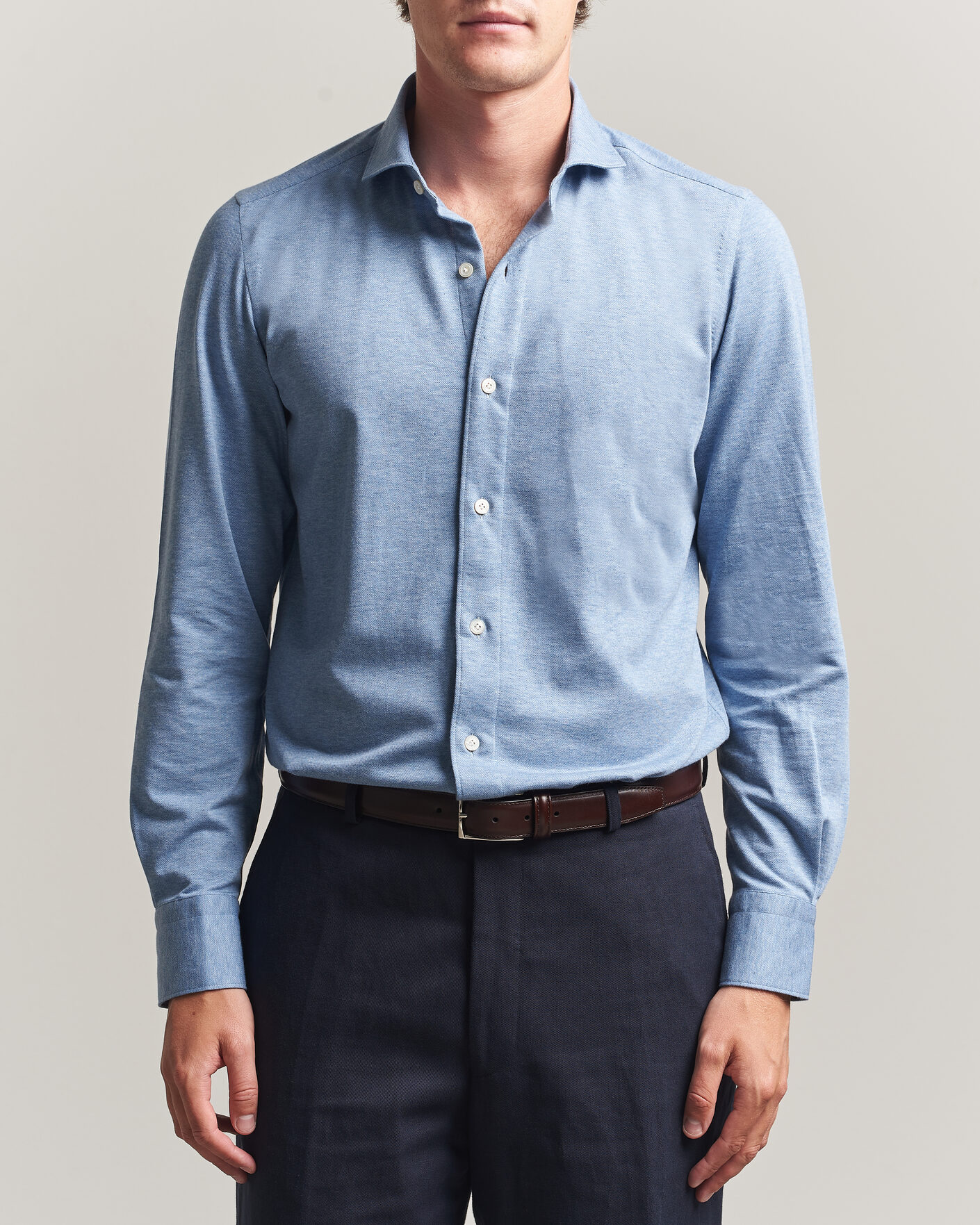 Herren | Hemden | Finamore Napoli | Cotton/Cashmere Jersey Shirt Light Blue