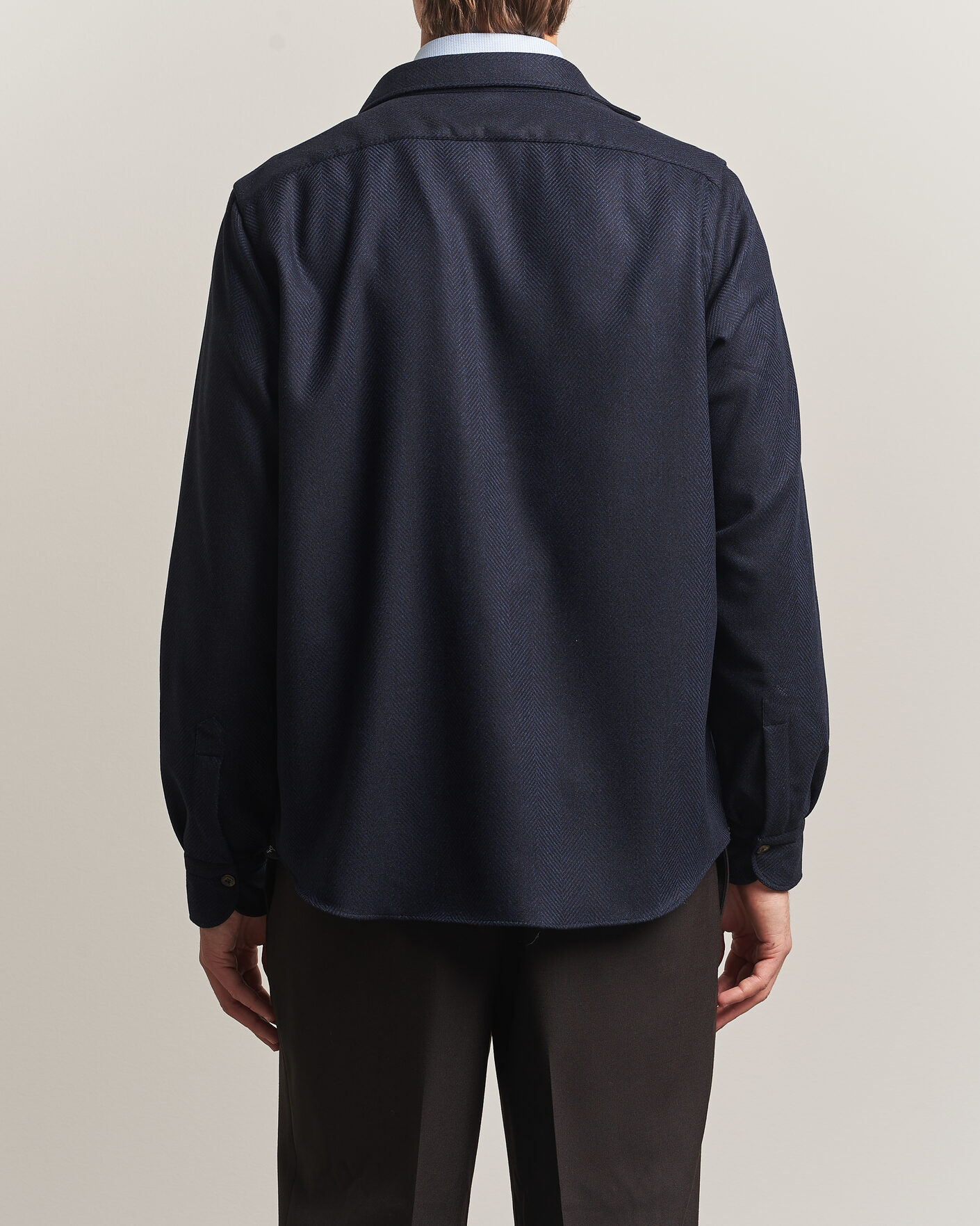 Herren | Hemden | Finamore Napoli | Wool Herringbone Overshirt Navy