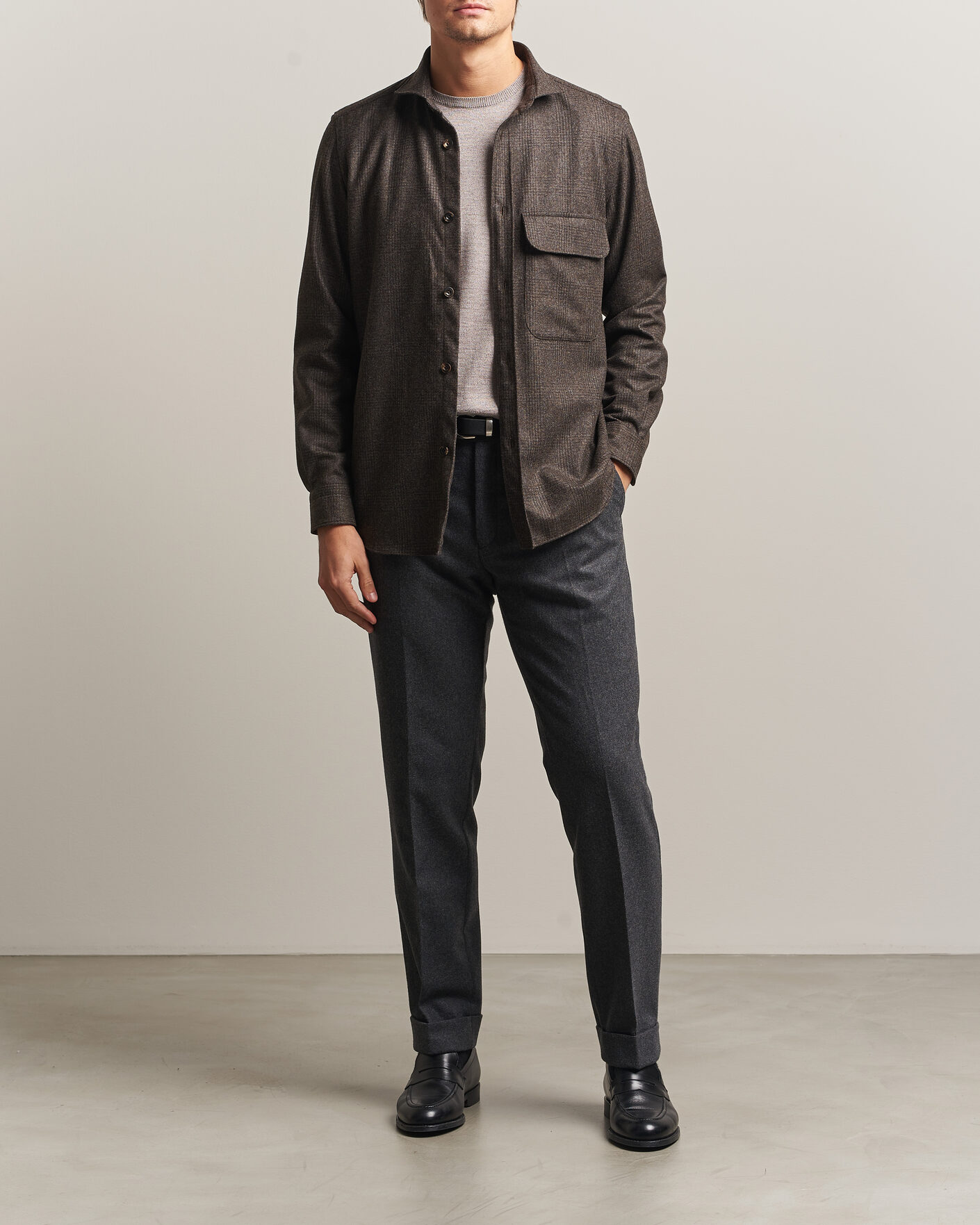 Herren | Hemden | Finamore Napoli | Wool Houndstooth Overshirt Dark Brown
