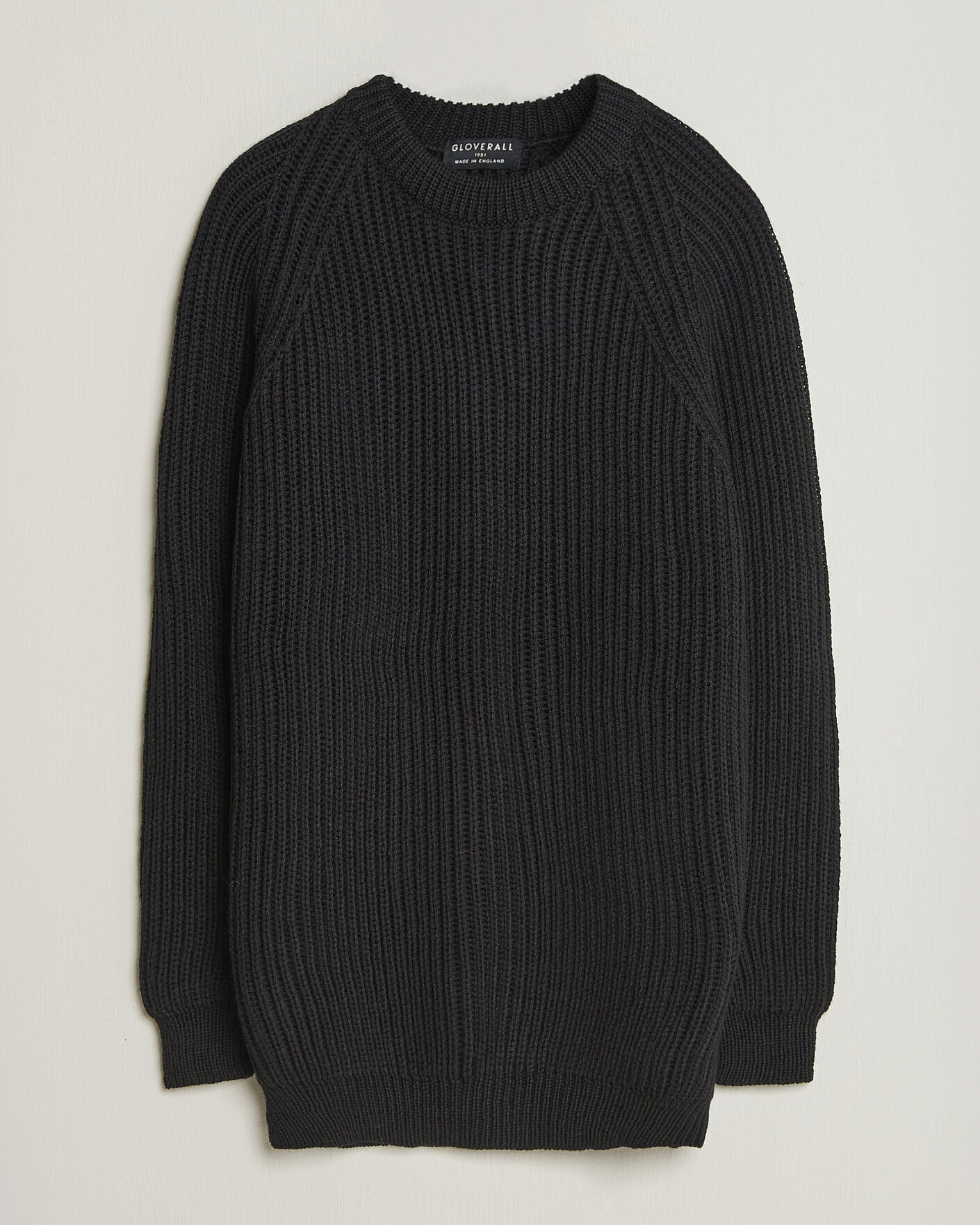 Herren | Pullover | Gloverall | Fisherman Rib Chunky Wool Crew Neck Black