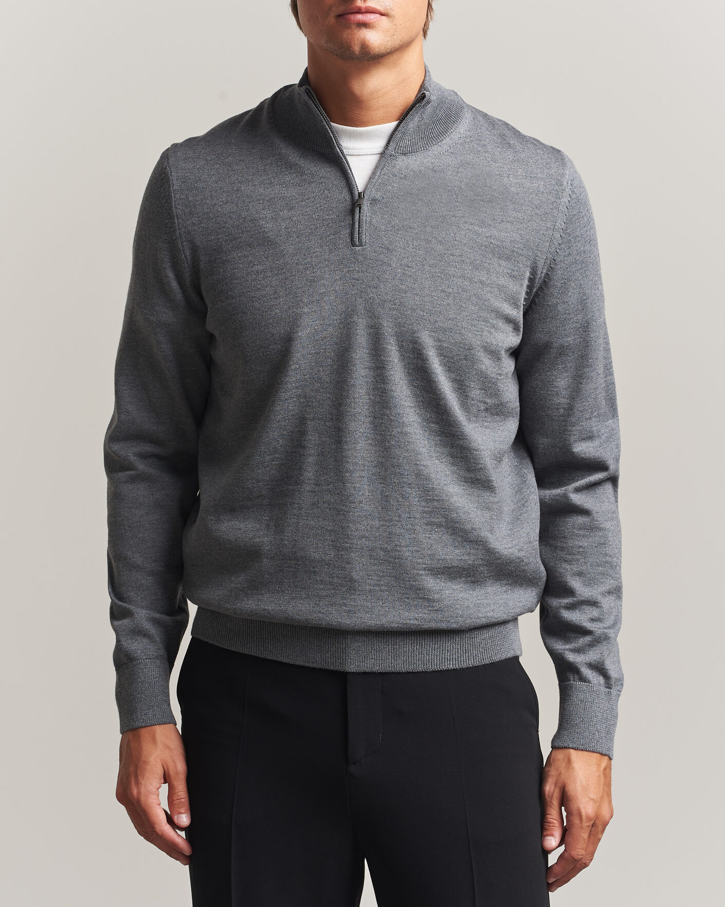 Herren | Pullover | BOSS BLACK | Ebenji Merino Knitted Half Zip Medium Grey