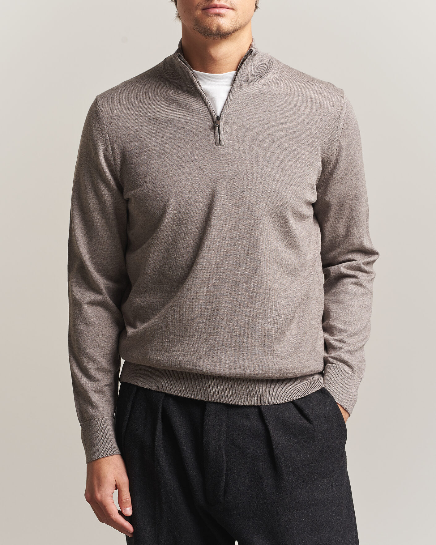 Herren | Pullover | BOSS BLACK | Ebenji Merino Knitted Half Zip Open Brown