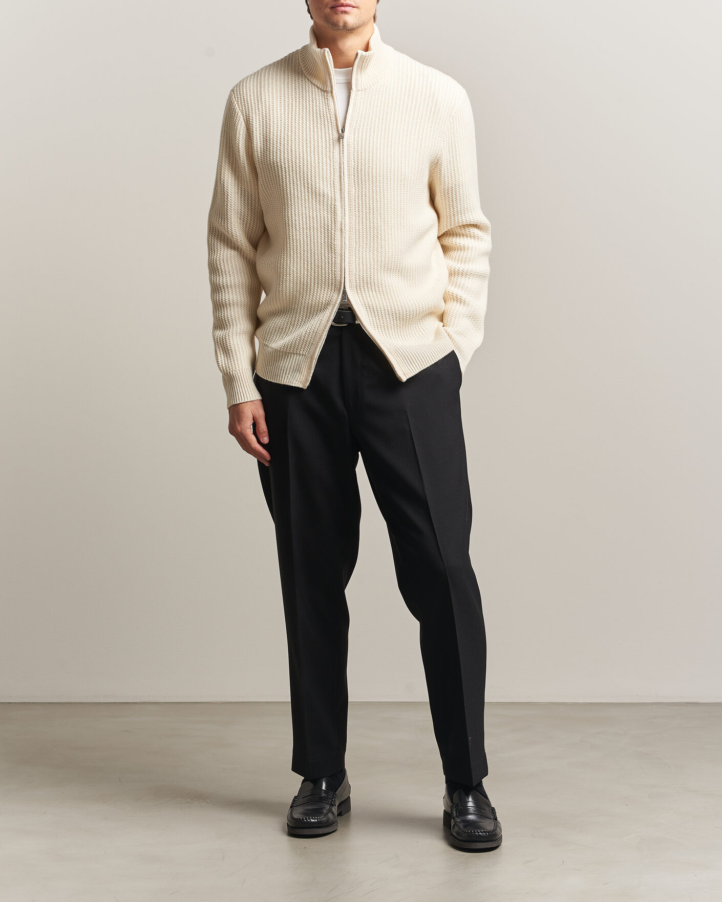 Herren | Pullover | BOSS BLACK | Fiocco Wool/Cashmere Full Zip Open White