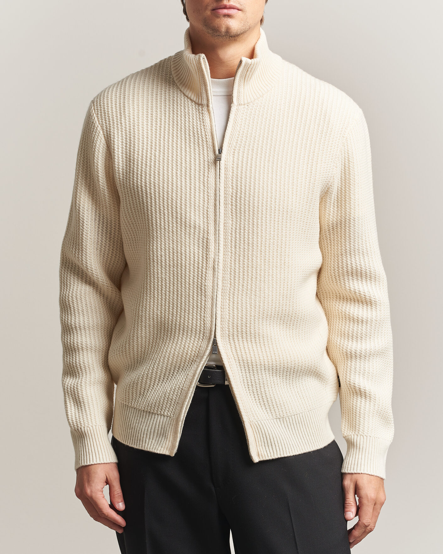 Herren | Pullover | BOSS BLACK | Fiocco Wool/Cashmere Full Zip Open White