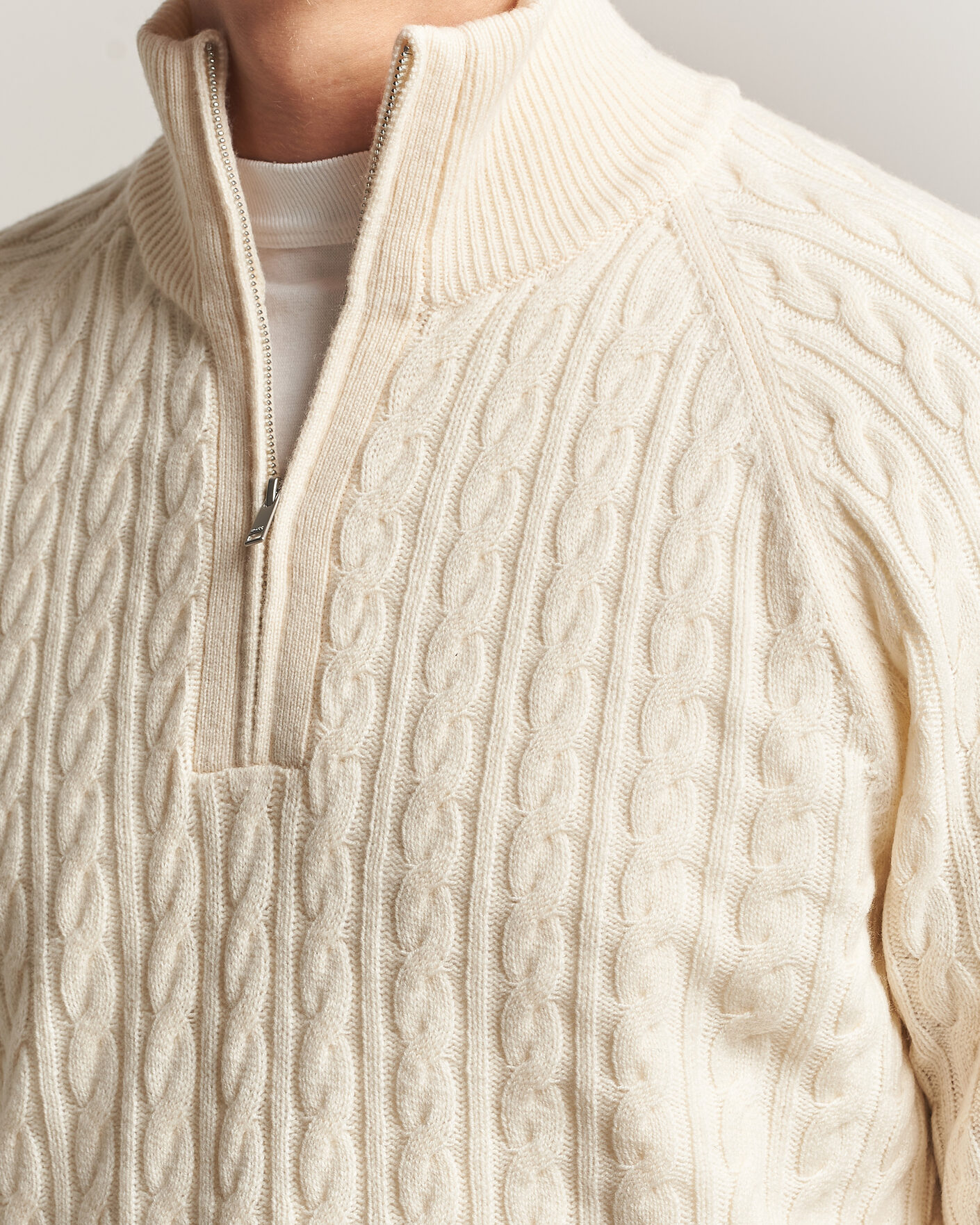 Herren | Pullover | BOSS BLACK | Furore Wool/Cashmere Cable Half Zip Open White