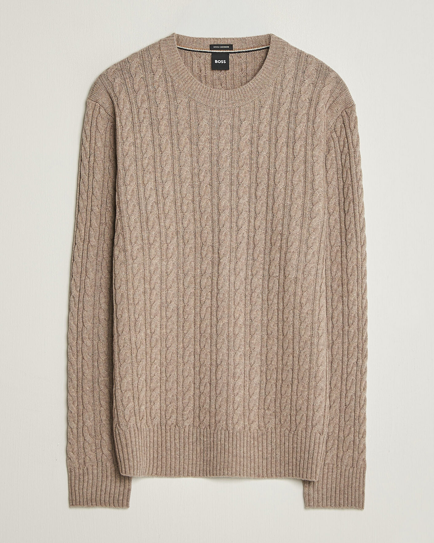Herren | Pullover | BOSS BLACK | Furlan Wool/Cashmere Cable Crew Neck Open Brown