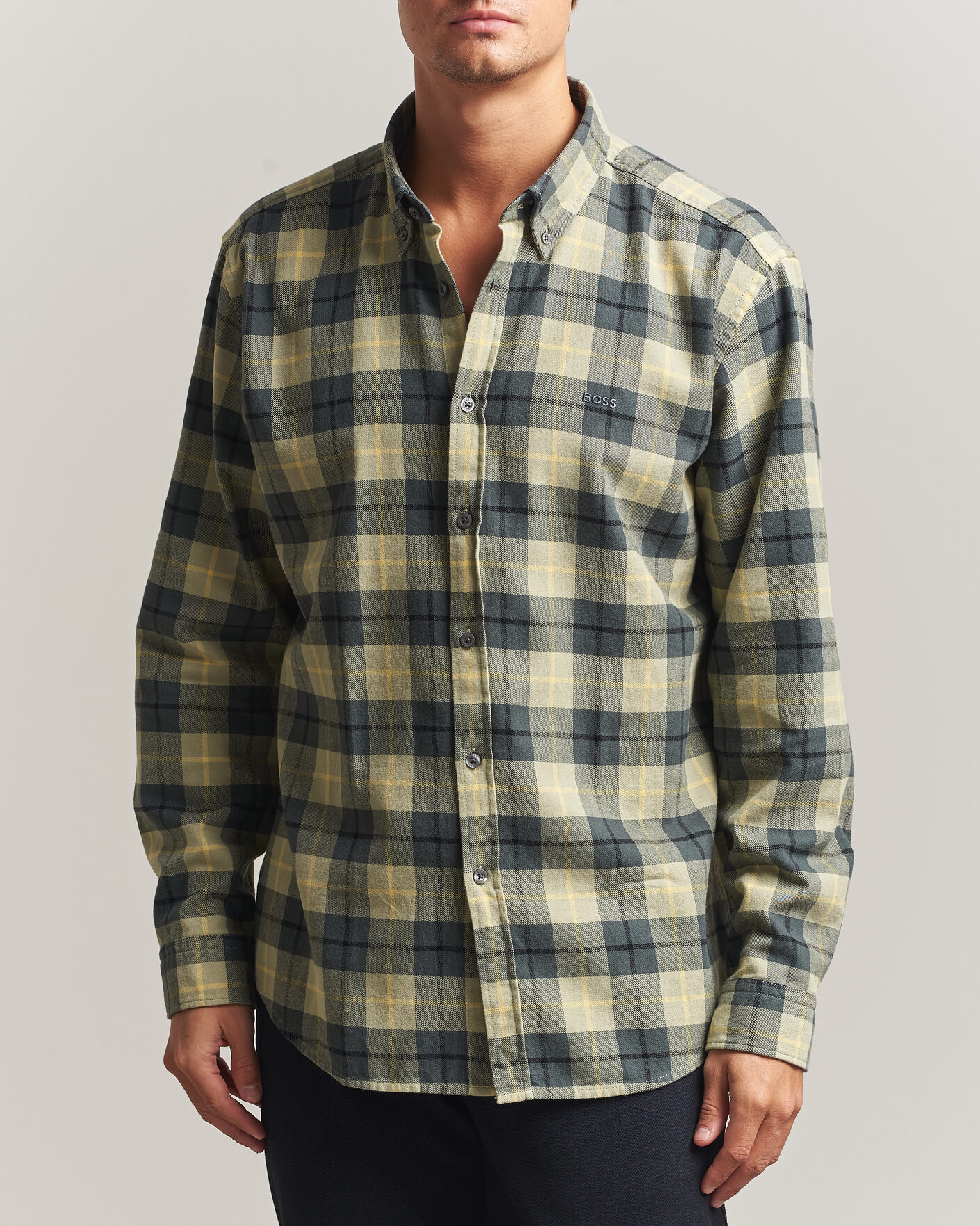 Herren | Hemden | BOSS ORANGE | Rickert Brushed Cotton Checked Shirt Open Green