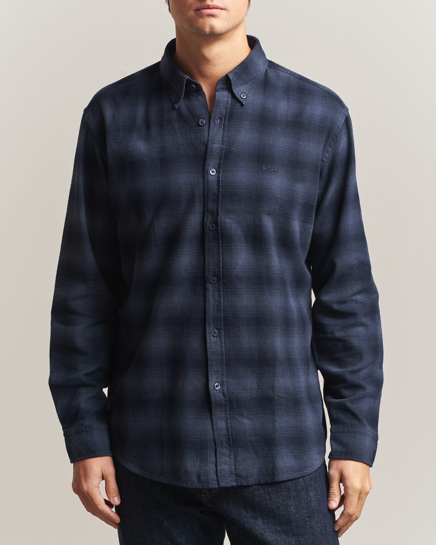 Herren | Hemden | BOSS ORANGE | Rickert Brushed Cotton Checked Shirt Dark Blue